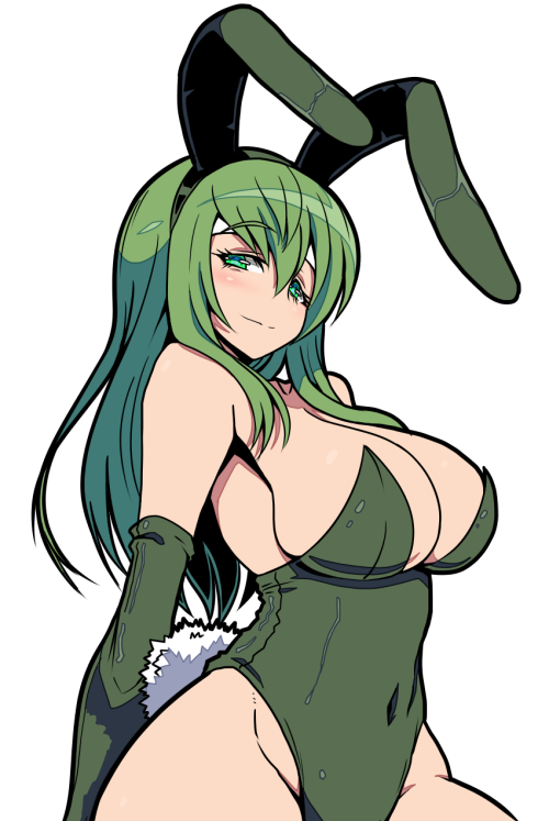 1girls alternate_costume animal_ears bare_shoulders bare_thighs blush breasts bunny_ears bunny_girl bunnysuit cleavage elbow_gloves fake_animal_ears female female_only fire_emblem fire_emblem:_mystery_of_the_emblem fire_emblem:_shadow_dragon_and_the_blade_of_light gloves green_eyes green_hair green_leotard groin headband huge_breasts kara_age leotard long_hair looking_at_viewer nintendo palla_(fire_emblem) playboy_bunny rabbit_ears rabbit_tail simple_background smile solo strapless strapless_leotard tail thick_thighs thighs white_background