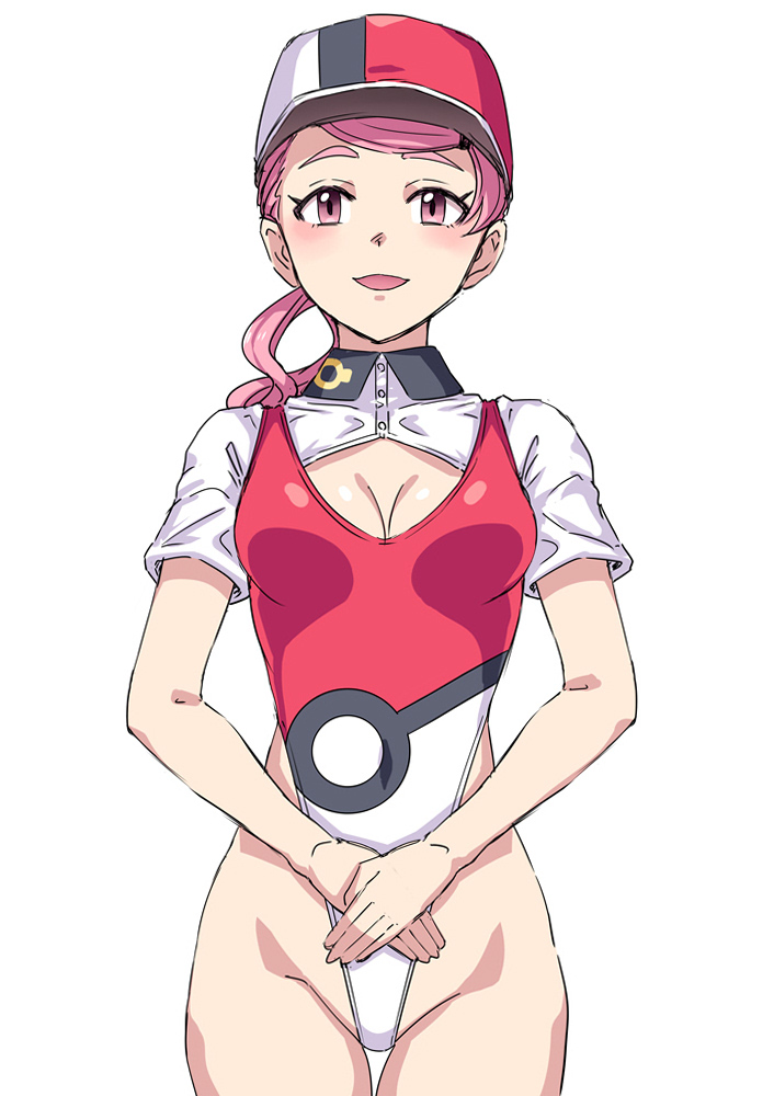 1girls baseball_cap breasts cropped_jacket hai_(h81908190) hat highleg highleg_leotard large_breasts leotard multicolored_hat multicolored_leotard nintendo nurse_joy nurse_joy_(paldea) pink_eyes pink_hair pokeball_print pokemon pokemon_sv ponytail white_jacket