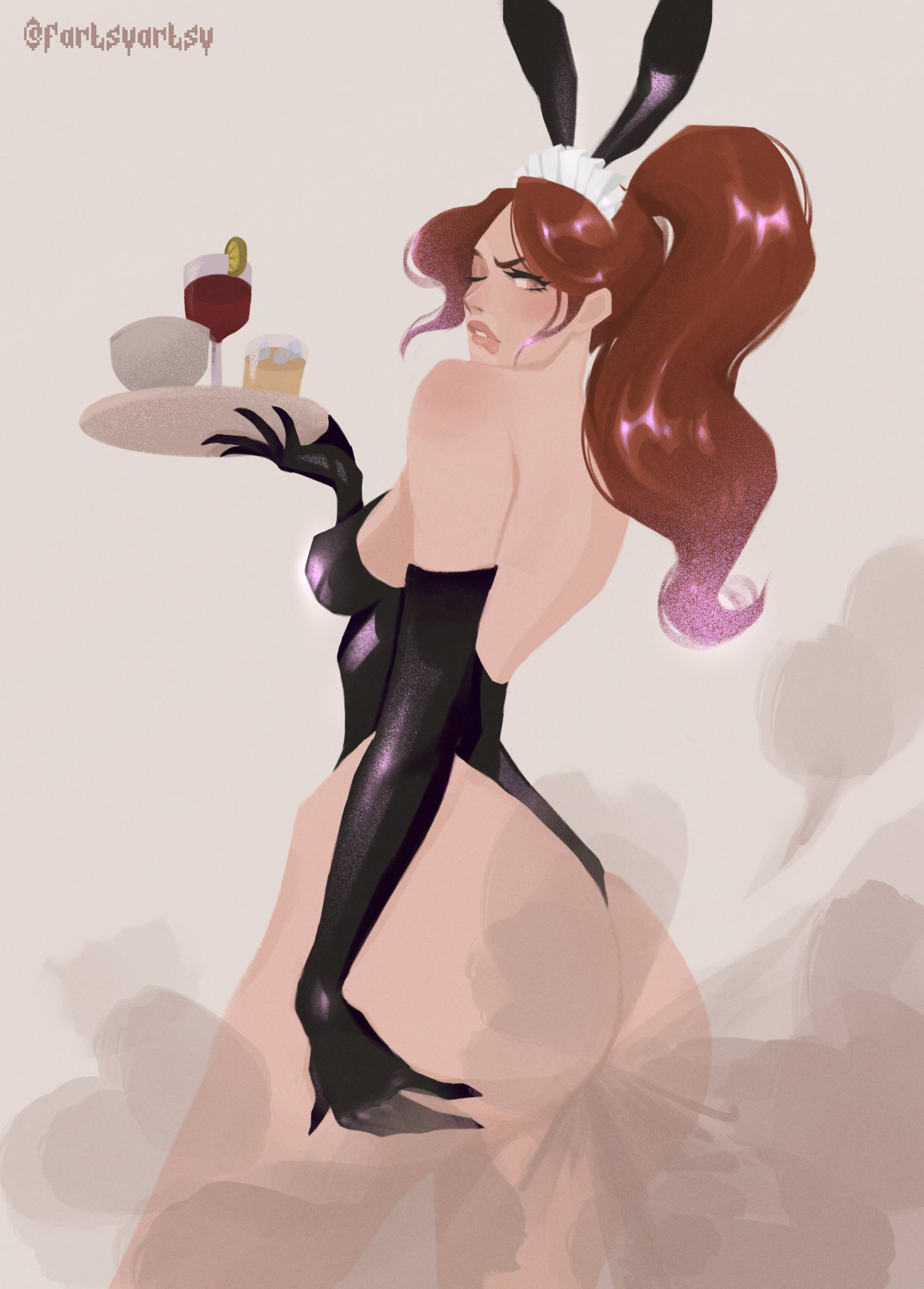 1girls, ass, back view, battle bunny miss fortune, big ass, bunny ears, bunnysuit, fart, fart cloud, fart fetish, farting, fartsyartsy, female, league of legends, miss fortune, ponytail, riot games