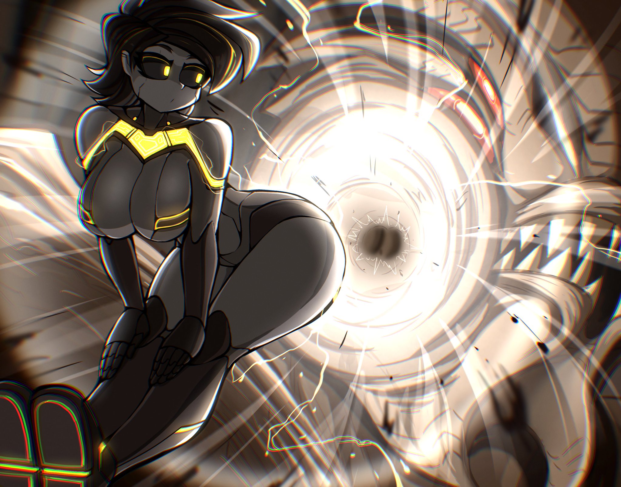 1girls, ass, ass attack, ass focus, ass shake, big, boots, breasts, female, female only, grey hair, hand on hip, hi res, kyurby (zzzhodazzz), machine, robot, robot girl, solo, wide hips, yellow eyes, zzzhodazzz