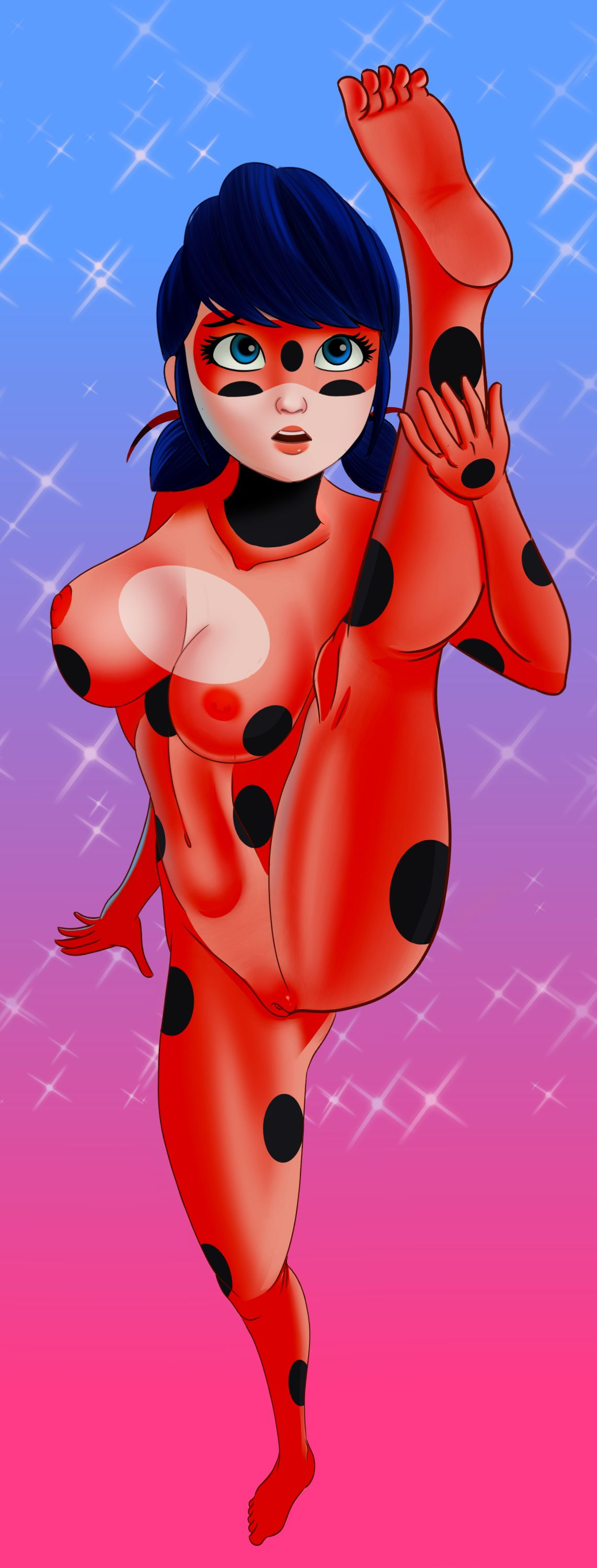 1girls big_breasts feet feet_up female female_only foot_fetish fullbody_suit ladybug ladybug_(character) marinette marinette_cheng marinette_dupain-cheng miraculous_ladybug solo superheroine tagme transparent_clothing transparent_fullbody_suit