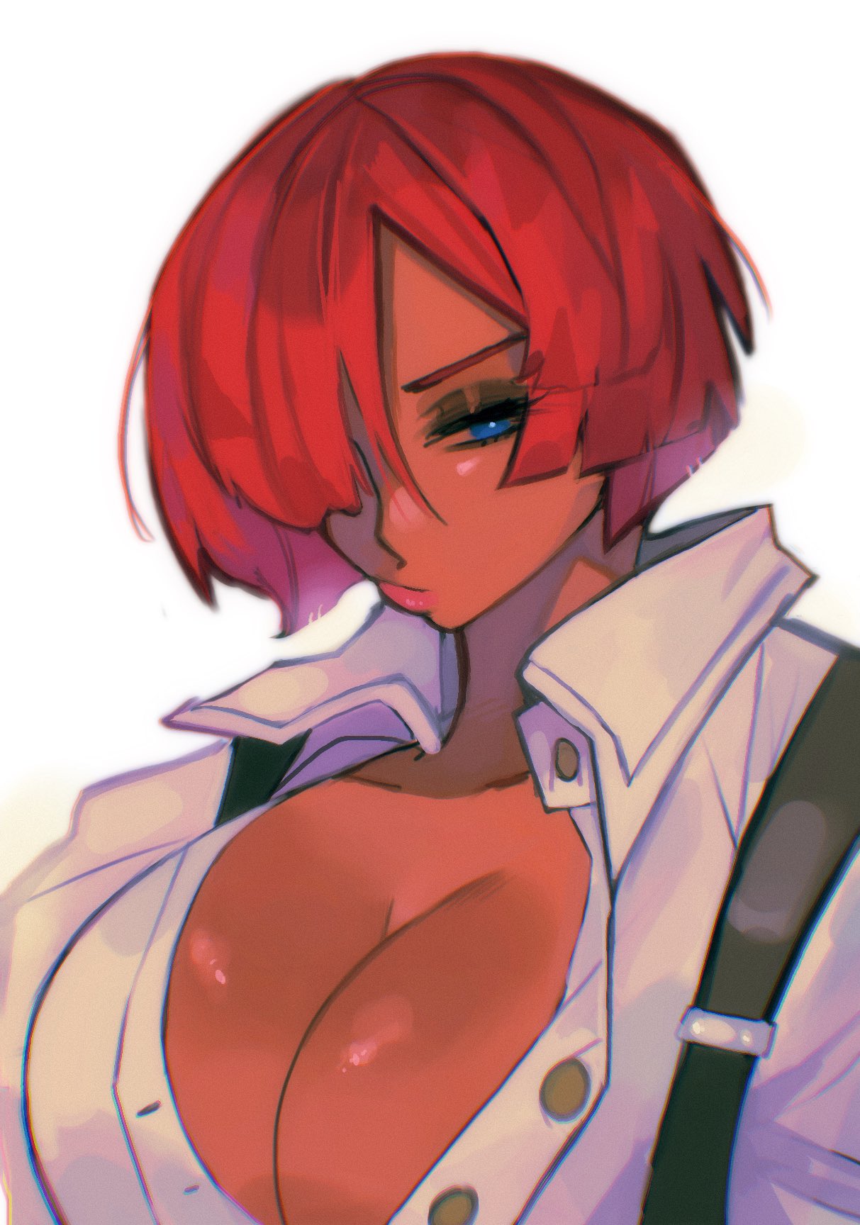 1girls, 2020s, 2023, blue eyes, brazilian, brazilian female, cleavage, dark skin, dark-skinned female, female, giovanna (guilty gear), guilty gear, guilty gear strive, red hair, runmarlyrun, short hair