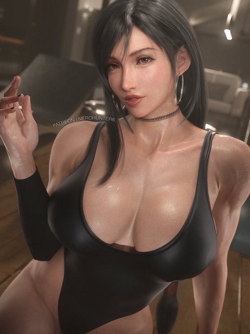 3d choker earrings final_fantasy final_fantasy_vii final_fantasy_vii_remake fingernail_polish pony_tail swimsuit swimwear tagme tifa_lockhart toned toned_female