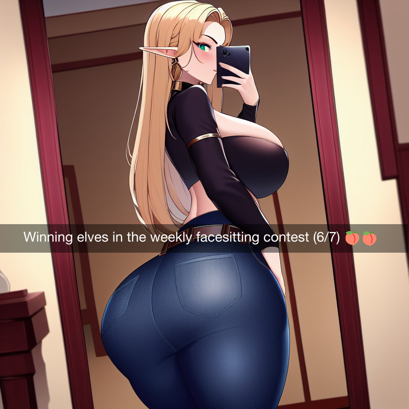 1girls ai_generated alborewimi ass bare_back belt big_ass big_breasts big_butt blonde_hair blue_jeans blush caption collar denim dumptruck_ass earrings edit elf elf_ears english_text female from_side green_eyes holding_phone huge_ass huge_butt indoors jeans levanta_cola_jeans light-skinned_female long_hair massive_ass mature_female nai_diffusion pawg pockets pointy_ears round_ass round_butt selfie showing_ass showing_off sideboob snapchat solo stable_diffusion standing suggestive taut_shirt thick_ass tight_clothing tight_jeans tubetop