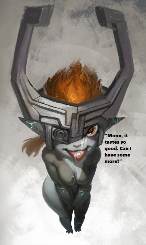 1girls cum cum_in_mouth cum_on_face english_text facial female female_only imp imp_midna looking_at_viewer midna nintendo orange_hair shortstack solo text text_edit the_legend_of_zelda the_legend_of_zelda:_twilight_princess tongue tongue_out triuni twilight_princess