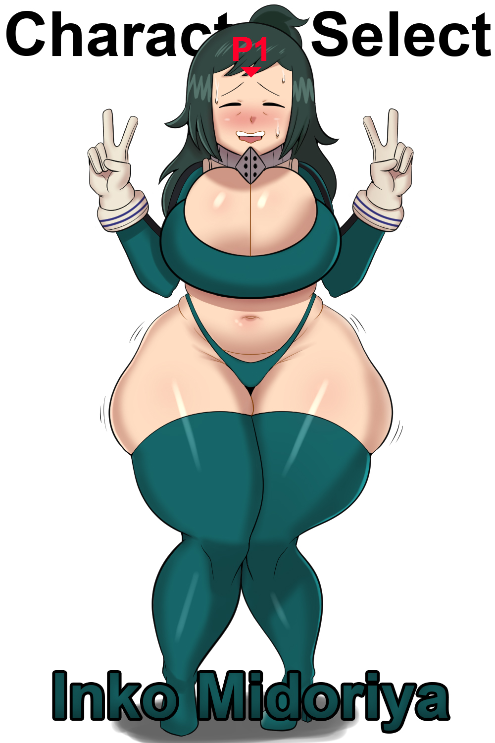 1girls big_ass big_breasts character_select coldarsenal edit female female_only gameoveredits gameplay_mechanics green_hair hero_outfit_(mha) inko_midoriya milf my_hero_academia nervous nervous_smile player_1 solo superheroine thick_thighs thighhighs