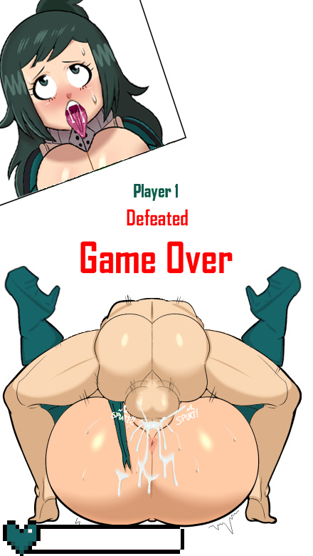 1boy 1girls ahe_gao ass big_ass coldarsenal cum_in_pussy cum_inside defeated defeated_heroine edit female game_over gameoveredits gameplay_mechanics health_bar inko_midoriya mating_press milf my_hero_academia ripped_clothing superheroine