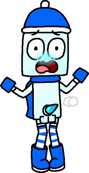 anthro balls blue_boots blue_gloves blue_hat blue_scarf blush boots gloves hat ice ice_cube leg_socks male male_only non-human penis poppy_(puffy_maker) puffy_maker scared_expression scarf shrunken_pupils snow_hat toony watermark wellingtons