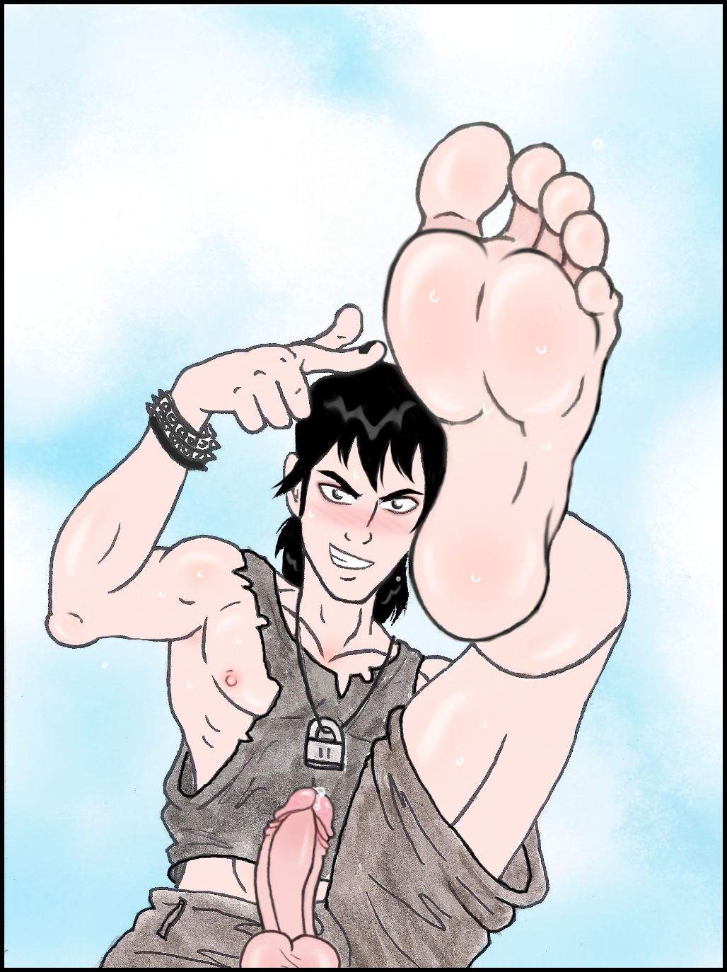 balls barefoot ben_10 black_hair domination erection kaijuboy kevin_levin male male_feet male_foot_fetish male_only sweat toes viewer_perspective