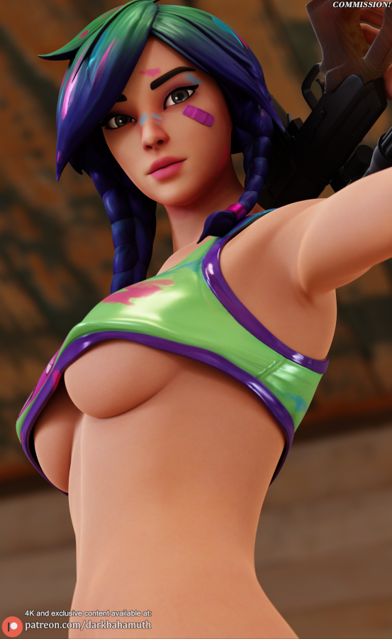 3d darkbahamuth fortnite girly pinup splatterella teenager underboob