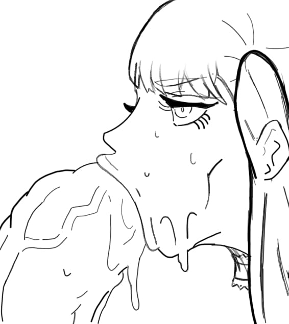 big penis, black clover, blowjob, female, jay-marvel, long hair, male, monochrome, noelle silva, penis, precum, sweat