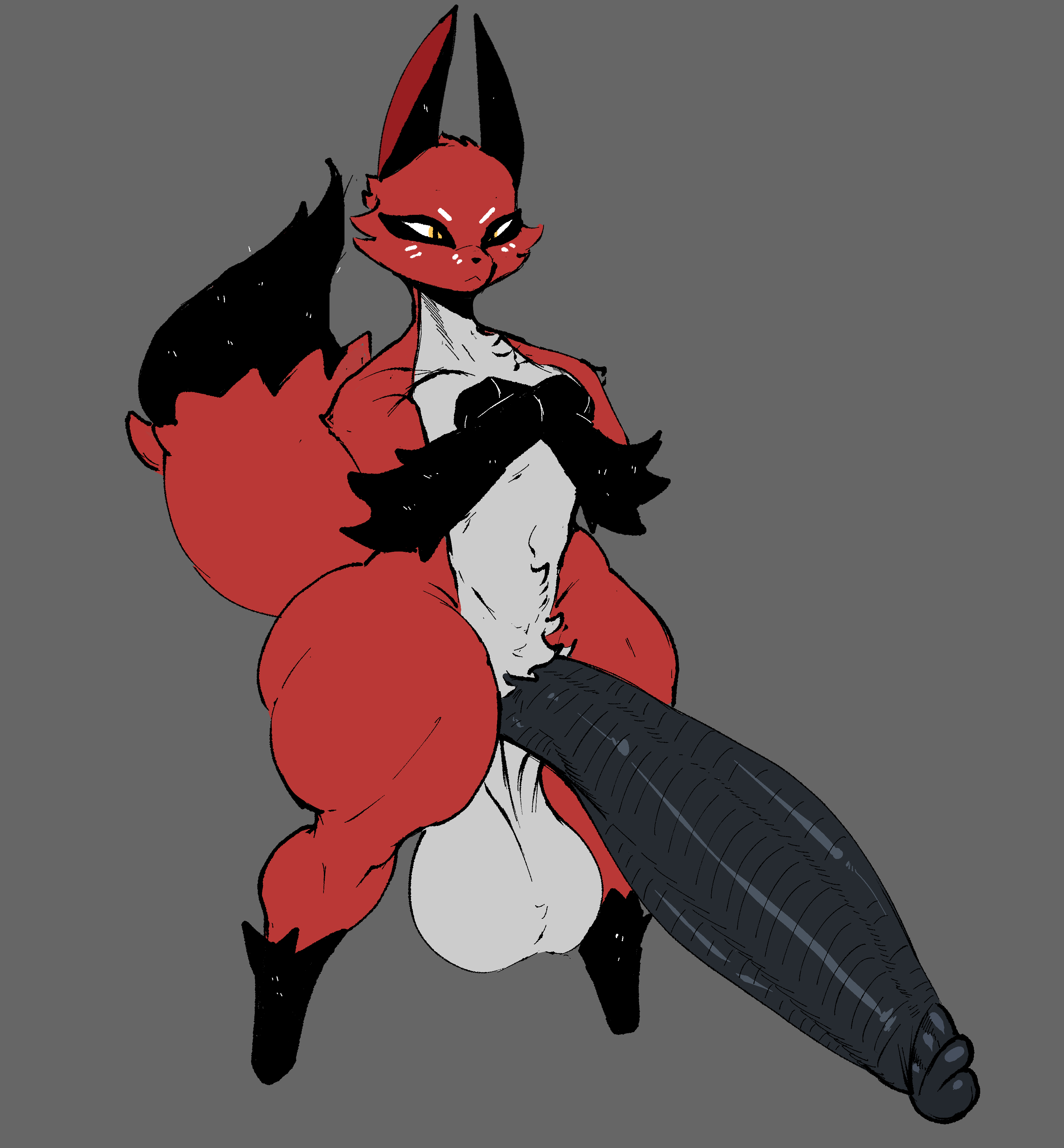 anthro, balls, big balls, big penis, femboy, feminine male, fox, fox boy, fox humanoid, furry, huge balls, huge cock, hung trap, hyper, hyper penis, large penis, male, male only, muscular, muscular thighs, nickit, original, penis, pokémon (species), pokemon, pokemon (species), repomorame, small but hung, thick thighs, wide hips