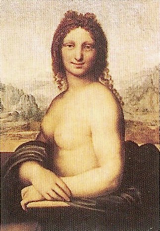 1girls andrea_salaì art breasts clothing curly_hair female female_only fine_art human looking_aside mona_lisa monna_vanna pale_skin public_domain side_view sitting small_image smile solo straight_hair tagme