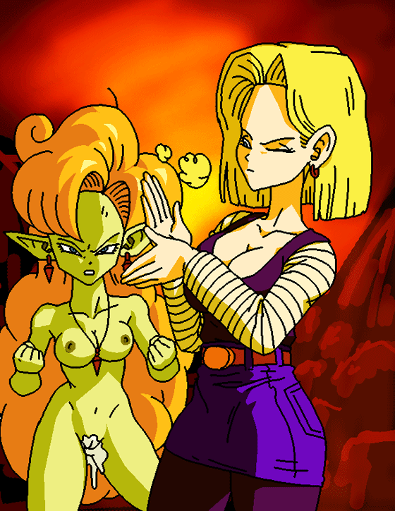 android_18 blonde_hair blue_eyes blue_skin bob_cut clothed clothed_female clothed_female_nude_female clothed_on_nude comic cum dboy dragon_ball dragon_ball_z female ginger green_skin human krillin kuririn male medium_hair nude nude_female orange_hair pantyhose petite pointy_ears zangya