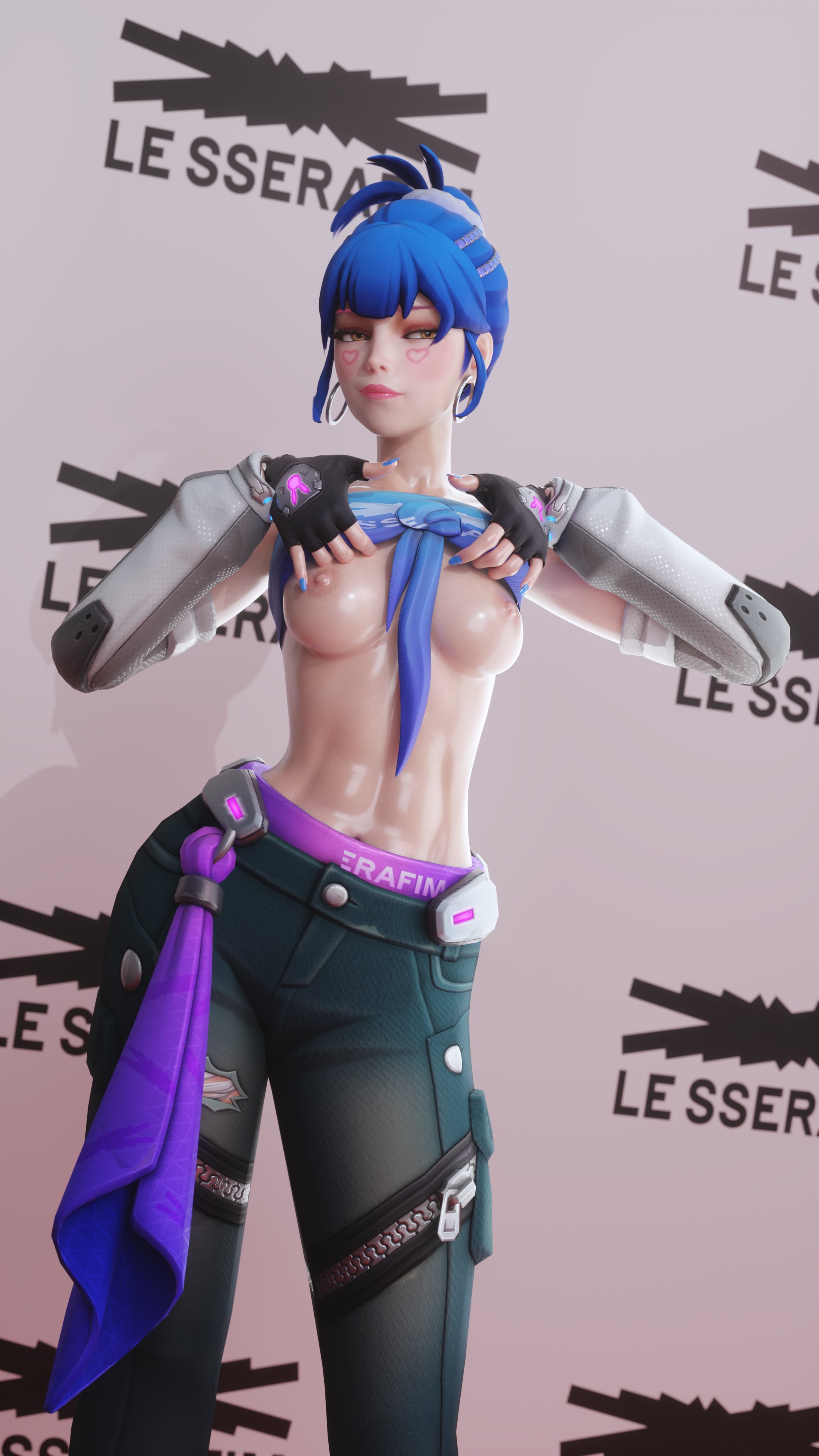 3d, blender, breasts, d.va, fearless d.va, female, kerunyaa, le sserafim, naked, overwatch, overwatch 2