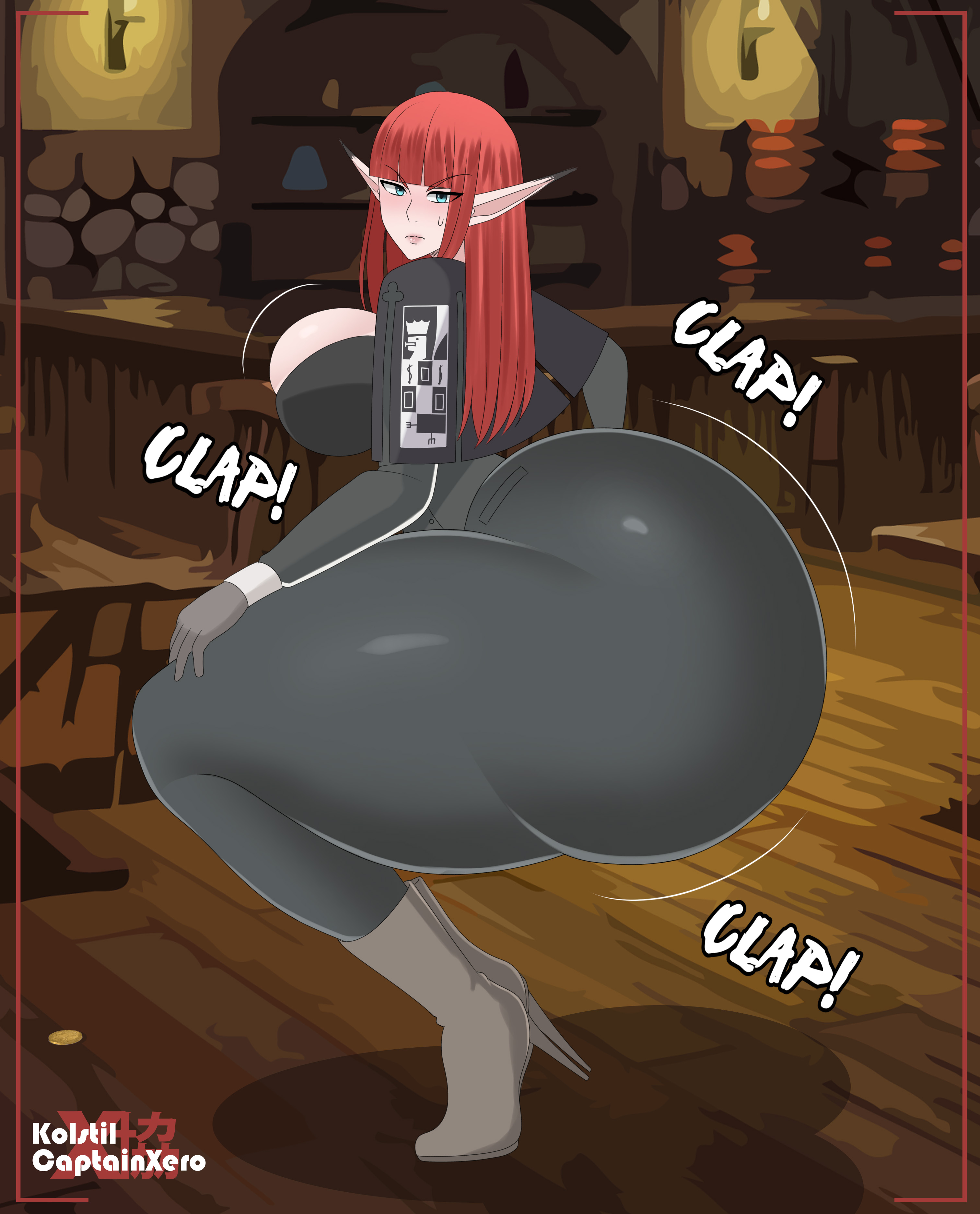 1girls, ass, atlus, eiselin hulkenberg, female, female only, gigantic ass, huge ass, hulkenberg, hyper, hyper ass, kolstil, metaphor: refantazio, solo, solo female, standing, tight clothing, twerking