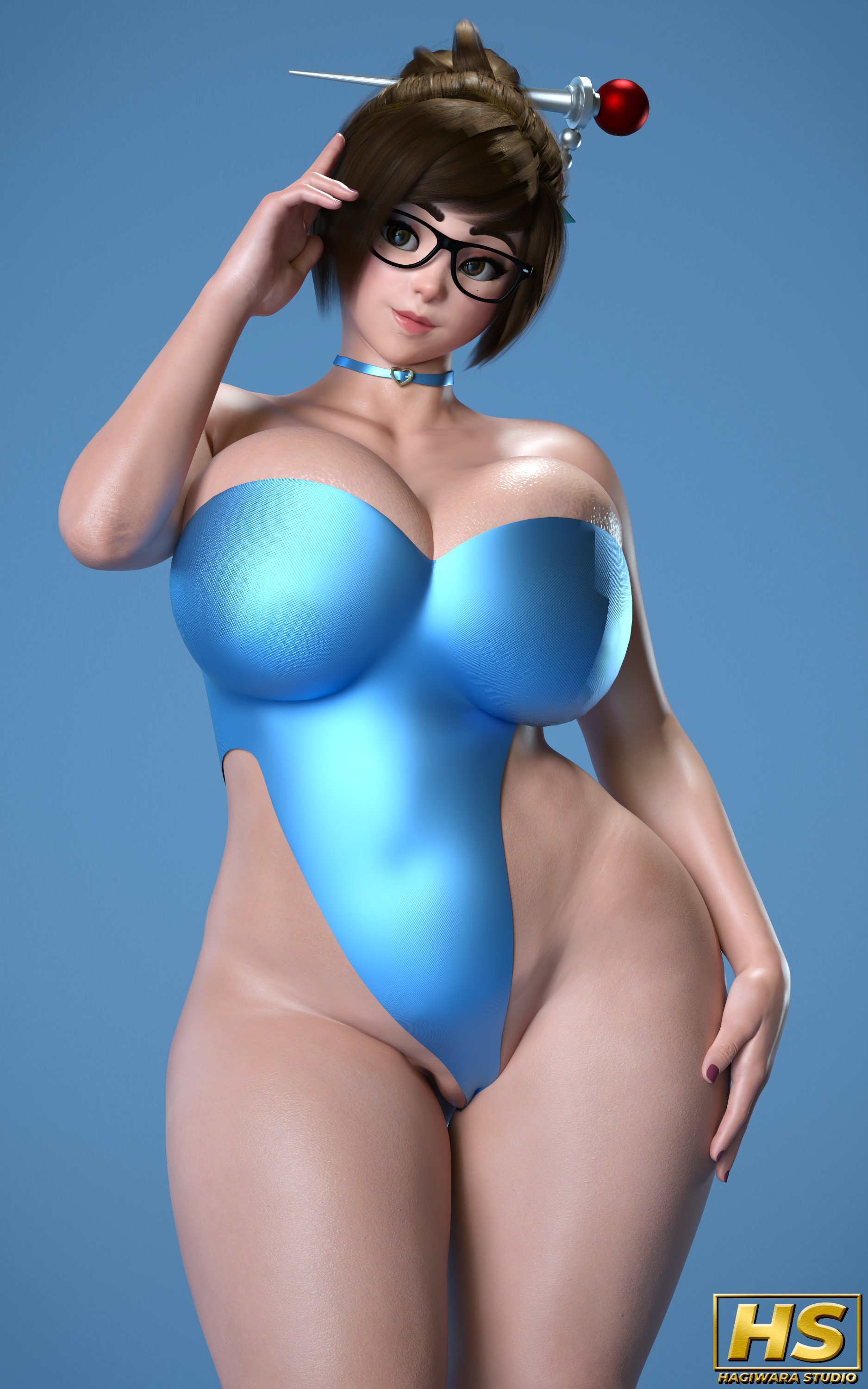 1girls, 3d, ass, big ass, big breasts, blizzard entertainment, breasts, brown hair, female, female focus, female only, glasses, hagiwara studio, hair bun, hair ornament, mei (overwatch), overwatch, tagme, thick thighs, wide hips