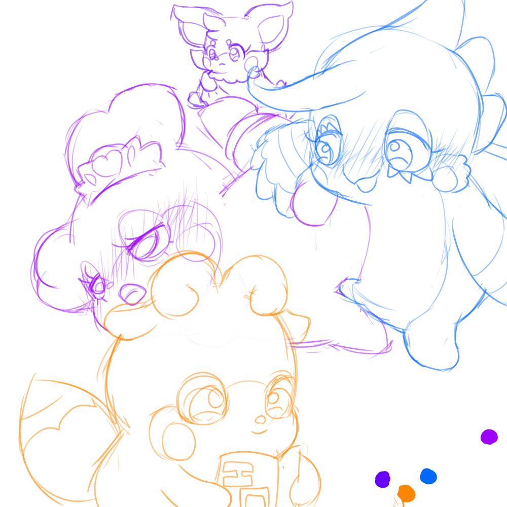 1:1 anthro blue_eyes blue_feathers blush cocotama colored_sketch crown dressing feathers featureless_limbs female fur group group_sex himitsu_no_cocotama kirarise_(cocotama) luckytama makeup male mush_mukunnu nude open_mouth orange_eyes orange_fur penis purple_eyes purple_fur pussy reading renji_(cocotama) sex simple_background white_background 九尾