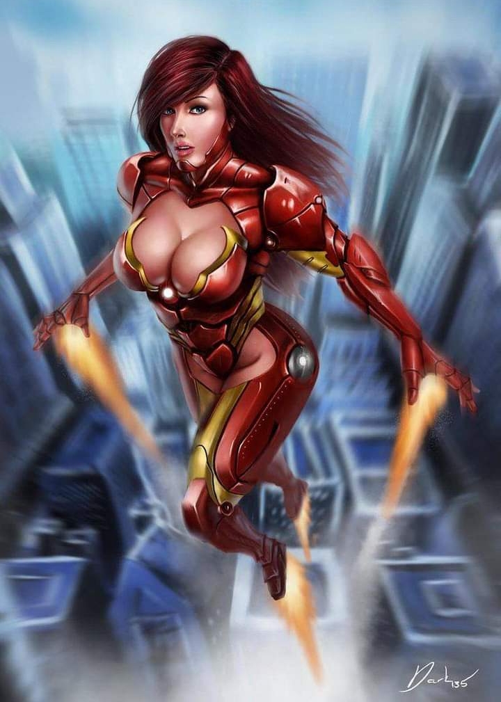 1girls armor armored_female artist_request big_breasts breasts cleavage curvy curvy_female curvy_figure female female_armor female_only flying light-skinned_female marvel marvel_comics pepper_potts red_hair rescue_(marvel) solo straight_hair superheroine voluptuous voluptuous_female wide_hips