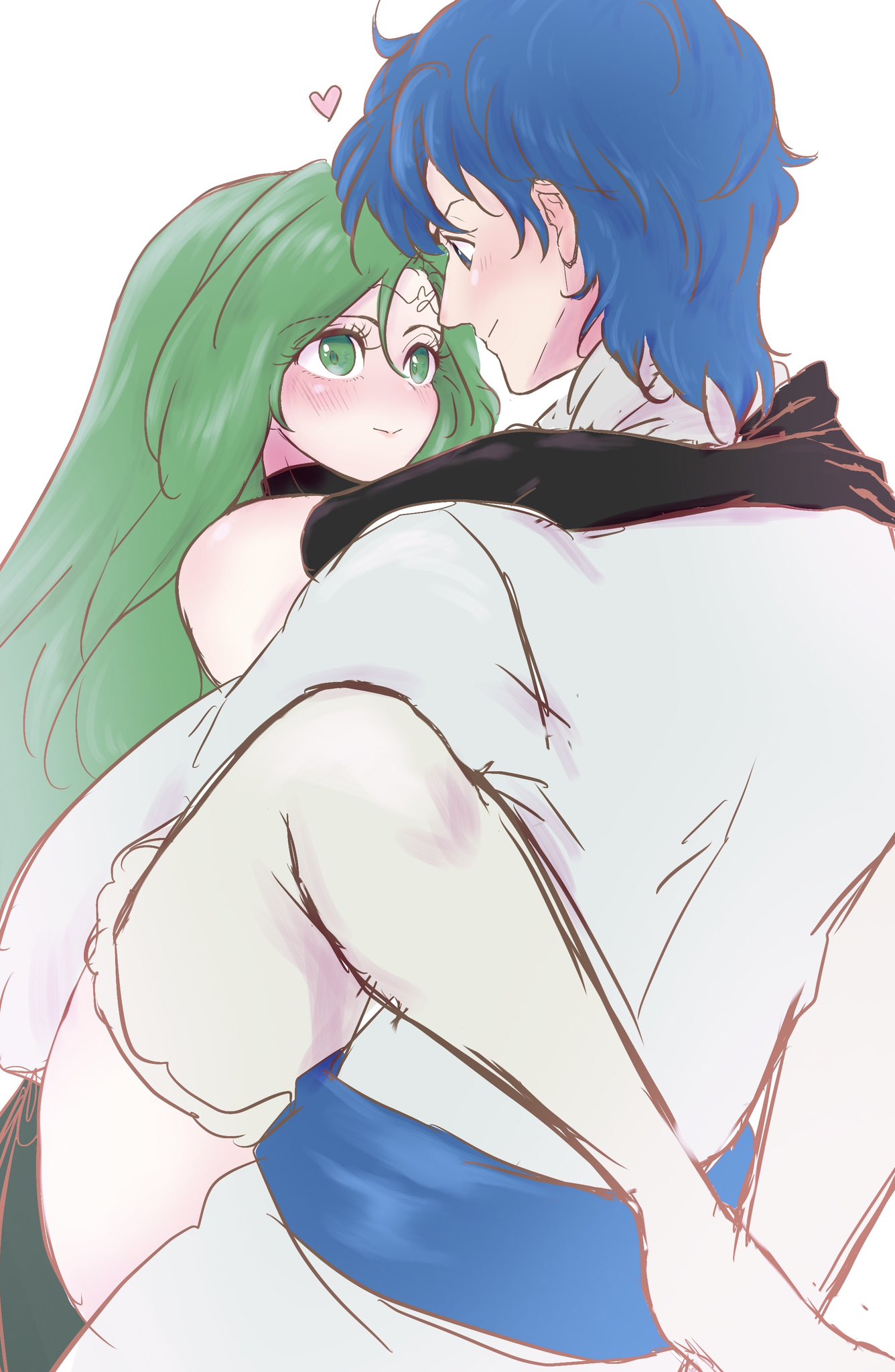 1boy 1boy1girl 1girls annand_(fire_emblem) blue_eyes blue_hair clothed_sex fire_emblem fire_emblem:_genealogy_of_the_holy_war green_eyes green_hair implied_sex leg_lock looking_at_another looking_at_partner nintendo panties panties_around_leg sigurd_(fire_emblem) ta_dasu_(tadasu_hayashi) underwear upright_straddle white_panties