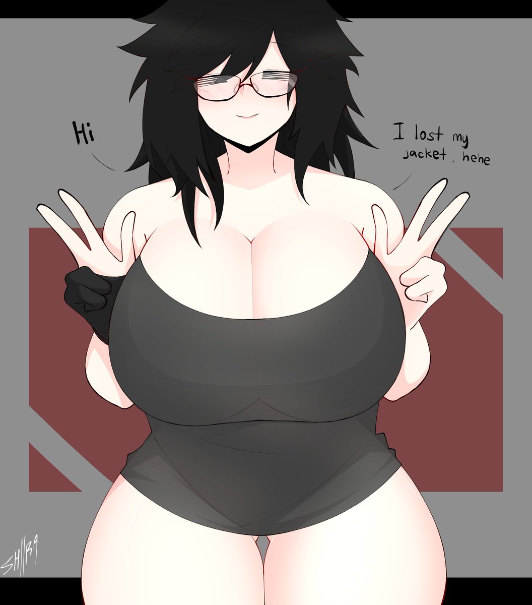 1girls big_breasts black_hair breasts dani_(shiirano) female_only glasses glove imnotshiira_(artist) light-skinned_female messy_hair rule_63 shiirano shirt_only simple_background smug_face solo thick_thighs thighs voluptuous