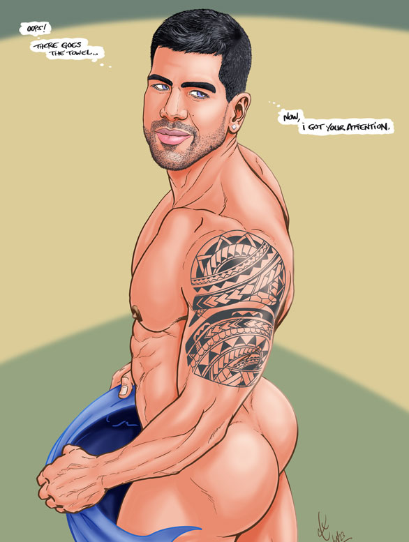 art_of_clx ass butt dialogue english_text hispanic hispanic_male latino looking_back luis_fernando_gonzalez_virgen male male_only muscles muscular muscular_male onlyfans_model real_person smooth_chest smooth_skin tattoos