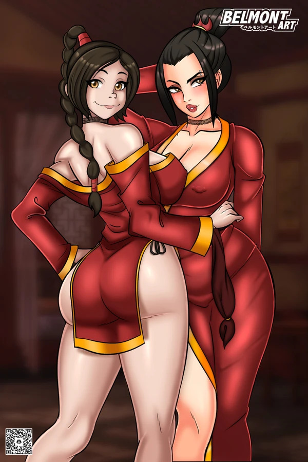 2girls avatar_the_last_airbender azula belmont breasts clothing erect_nipples erect_nipples_under_clothes female female_only fire_nation human large_breasts multiple_girls nightgown nipple_piercing piercing piercings pose posing princess robe royalty seductive ty_lee