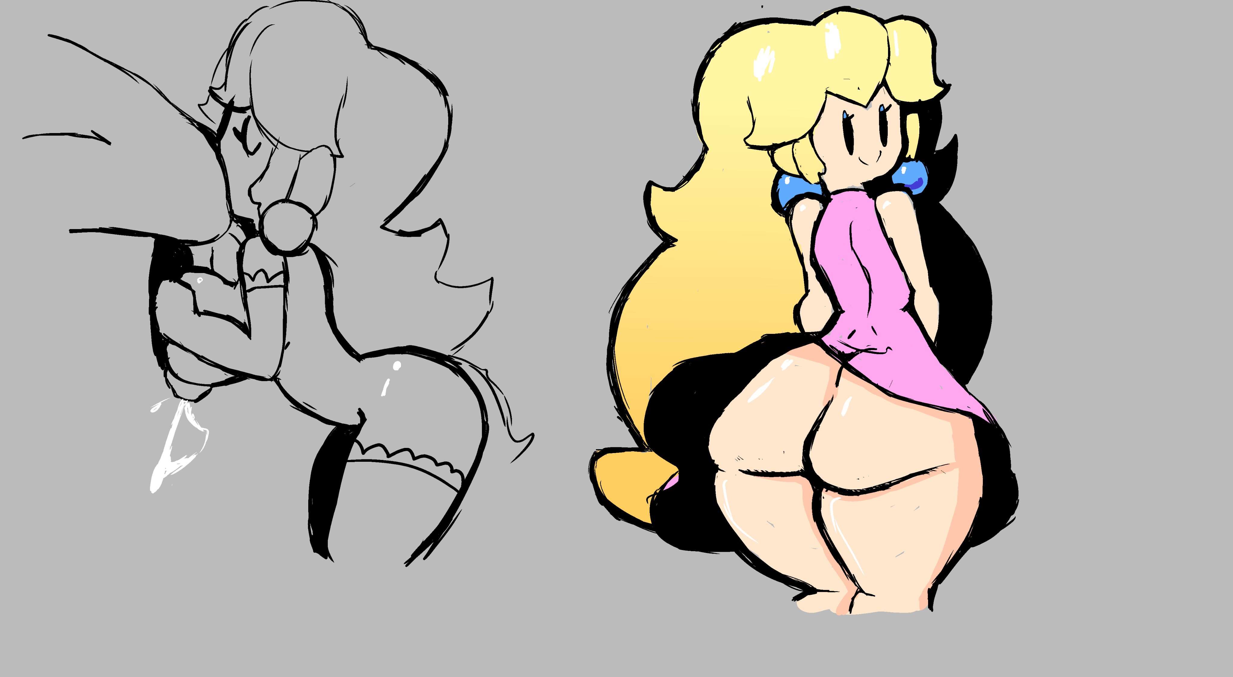 1boy, 1girls, 2023, anilingus, ass, blonde female, blonde hair, blue earrings, breasts, cum, cumming, dress, eks-out, female, handjob, handjob while rimming, inverted paizuri, light skin, light-skinned female, male, mario (series), oral, oral sex, paizuri, paizuri lead by female, paper mario, paper peach, pink dress, princess peach, reverse paizuri, rimming, rimzuri, sketch, sketch page