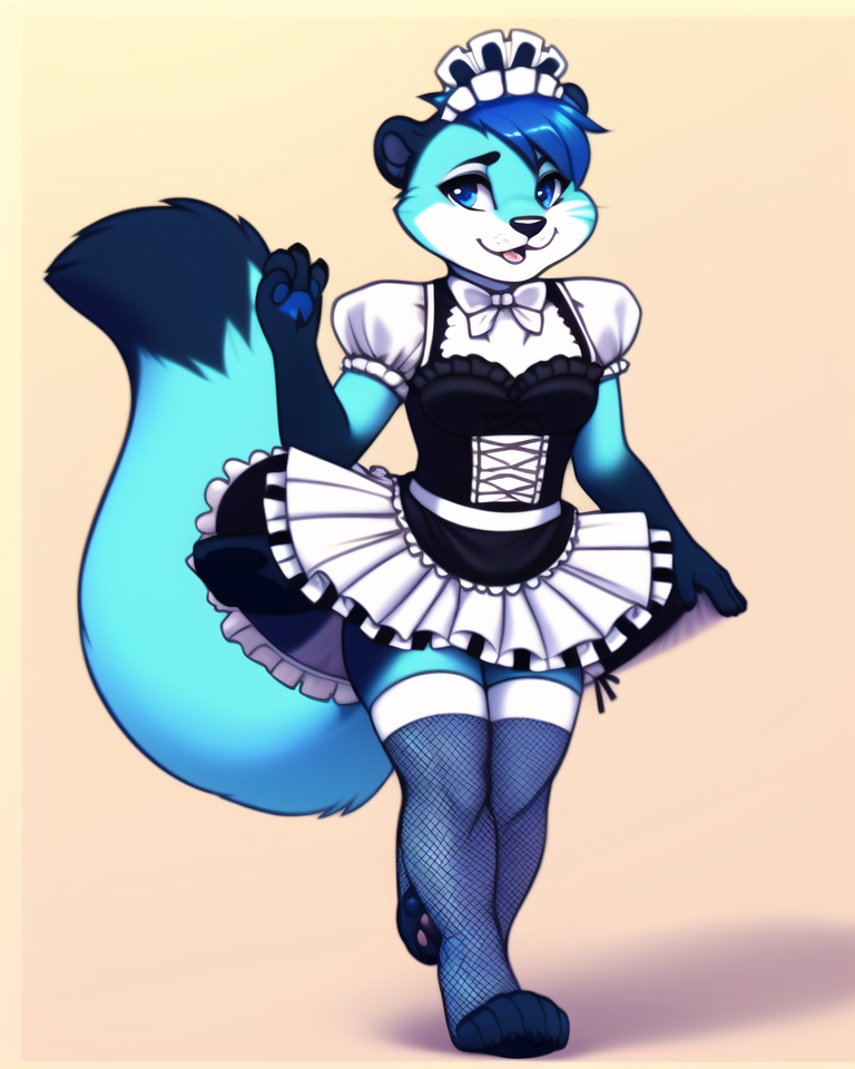 ai_generated anthro ass awtter blue_eyes blue_fur boltzq boltzq_(awtter) crown curvy_hips cute femboy maid maid_uniform otter pawpads paws tagme