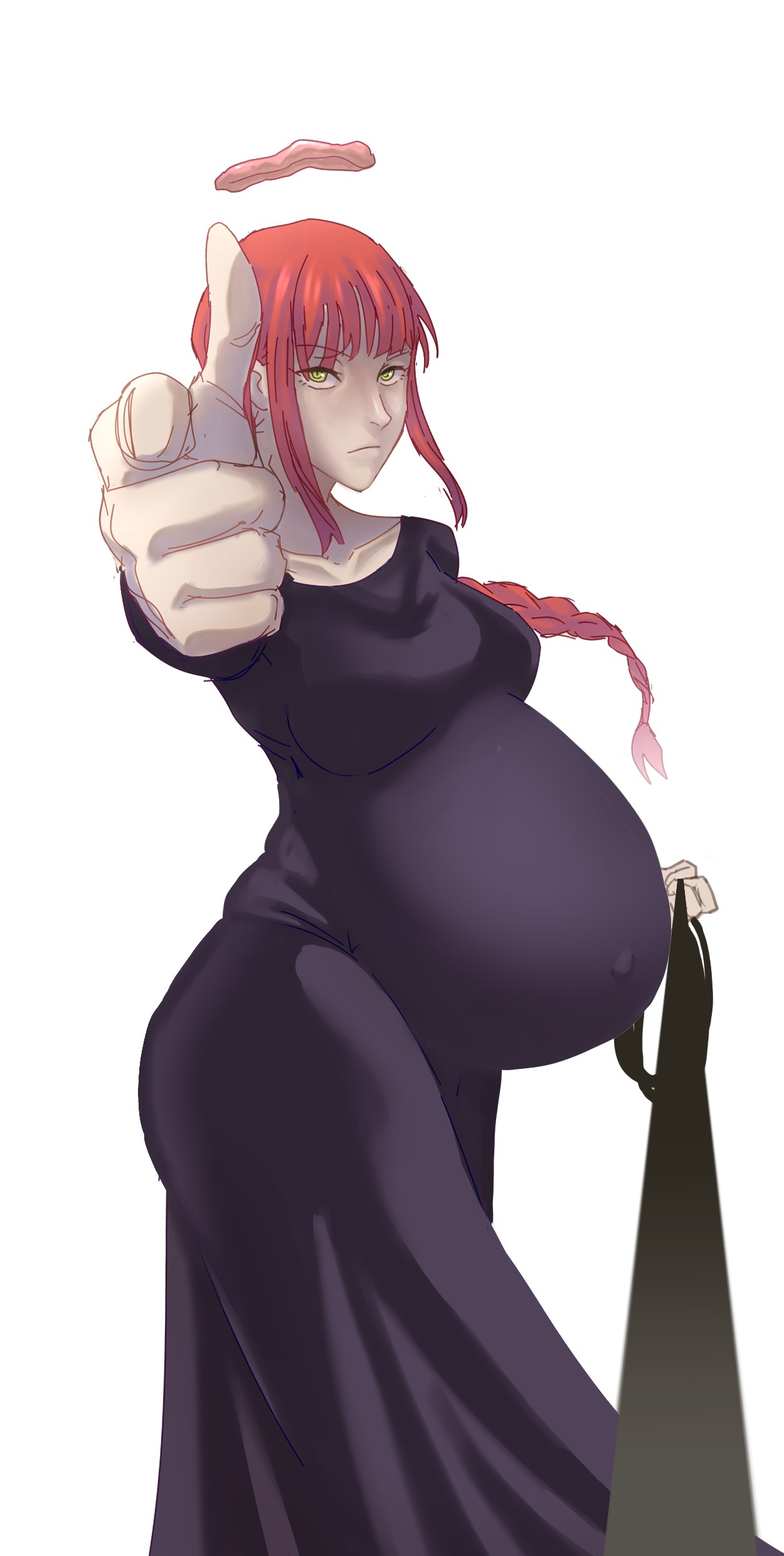 1girls, belly, big belly, big breasts, breasts, chainsaw man, clone66, female, femdom, leash, makima (chainsaw man), pov, pregnant, red hair