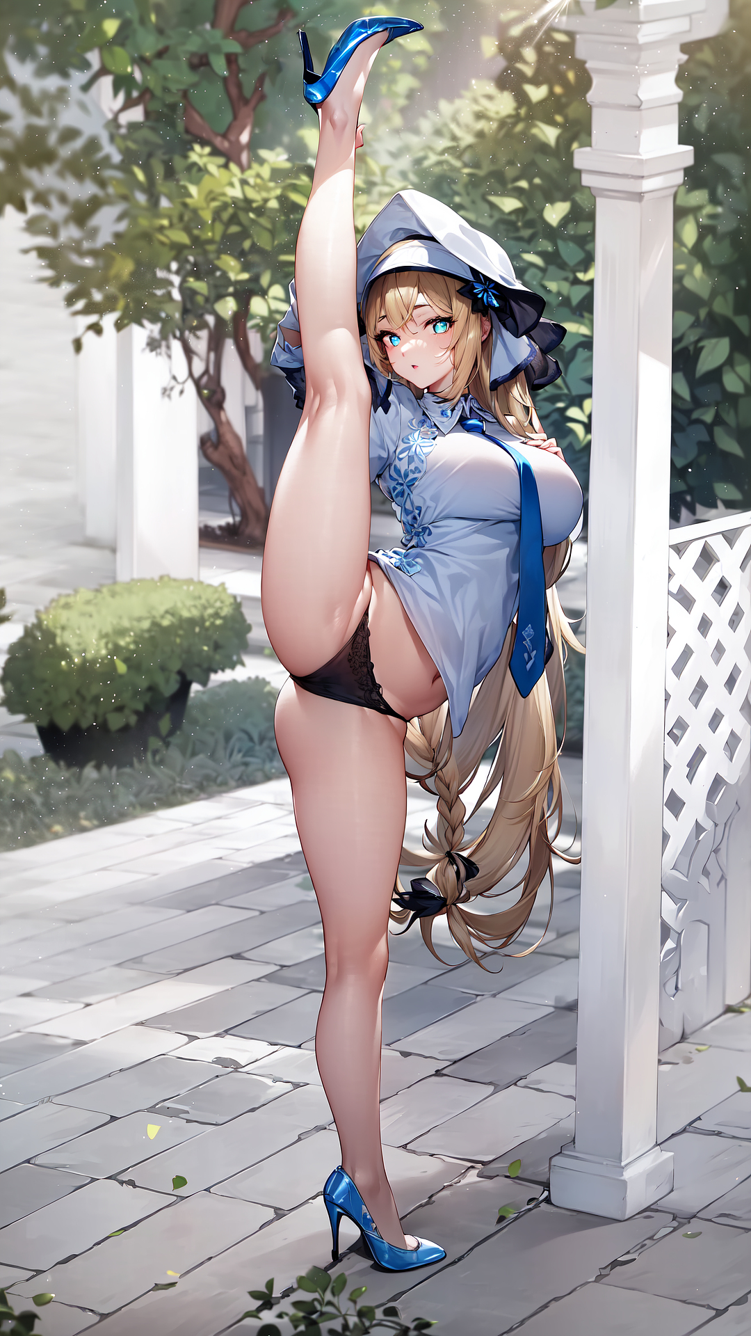2023, ai generated, big breasts, black panties, blonde hair, breasts, curvy female, curvy figure, female, female focus, female only, high heels, highres, long hair, looking at viewer, seductive look, stable diffusion, voluptuous female