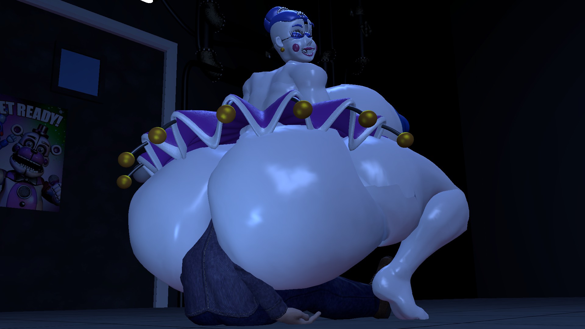 3d, anal, anal penetration, anal sex, anal vore, ass, ass bigger than head, ass focus, ballora, ballora (fnafsl), barely clothed, big ass, big breasts, bottomwear, breasts, breasts bigger than head, facesitting, female, five nights at freddy's, five nights at freddy's: sister location, huge ass, huge breasts, hyper, hyper ass, no underwear, penetration, robot, robot girl, straight, topless, tyranfox (artist), useless clothing, vore