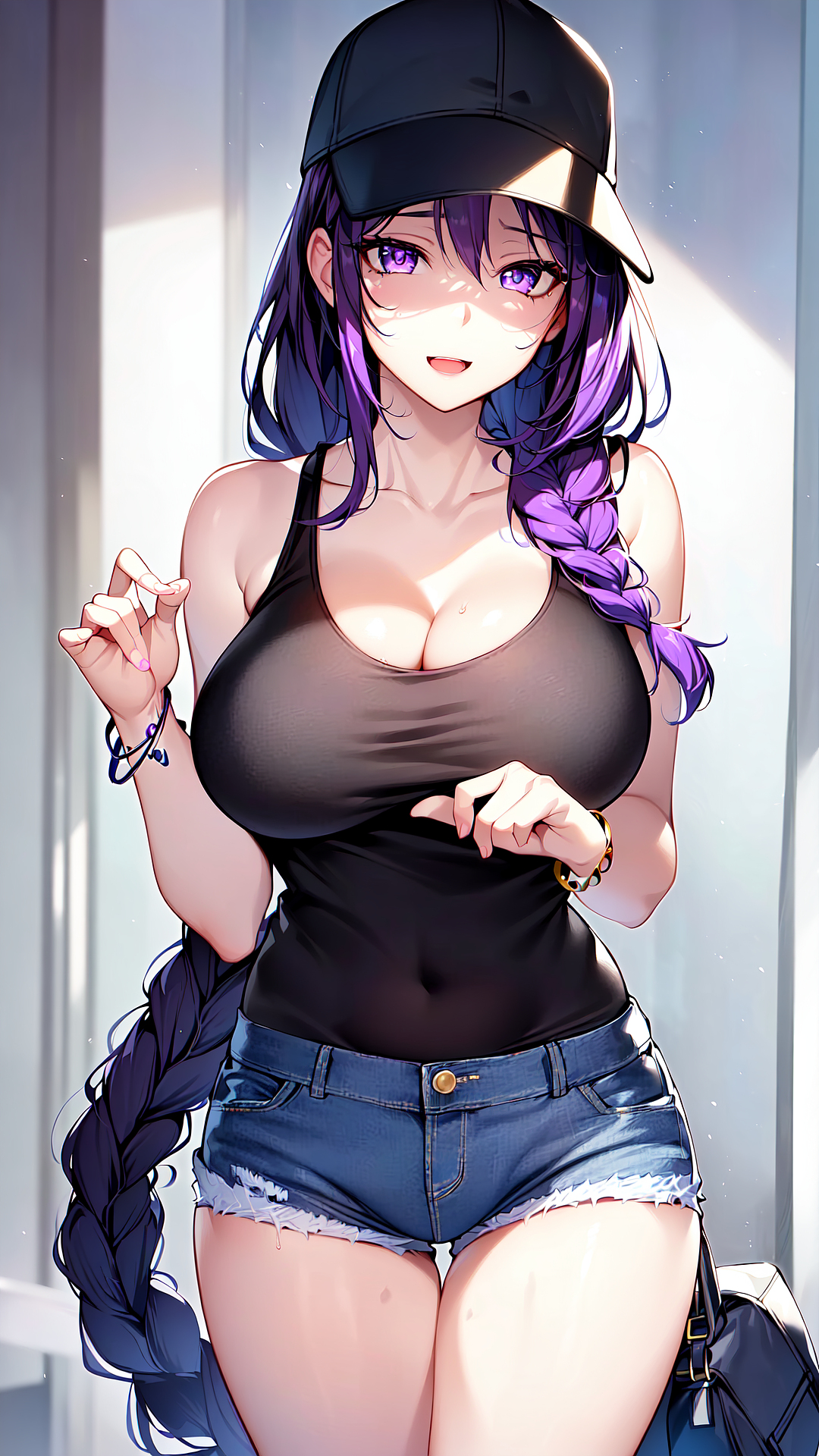 ai generated, big breasts, breasts, curvaceous, curvy body, curvy figure, female, female focus, female only, genshin impact, hair braid, highres, long hair, mihoyo, purple hair, raiden shogun, seductive look, stable diffusion, voluptuous female