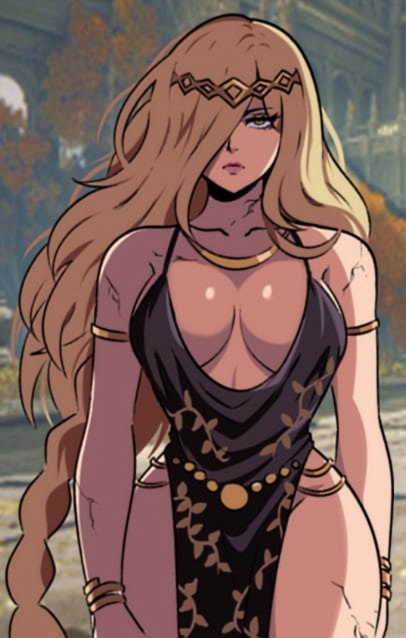 1girls alternate_hairstyle angry_face big_breasts blonde_hair braided_hair cleavage clothed_female cropped double_slit_dress dress edit edited elden_ring female fromsoftware goddess high_slit_dress light-skinned_female milf neutral_expression pale-skinned_female queen_marika_the_eternal thick_thighs tinafate1 walking_towards_viewer wide_hips