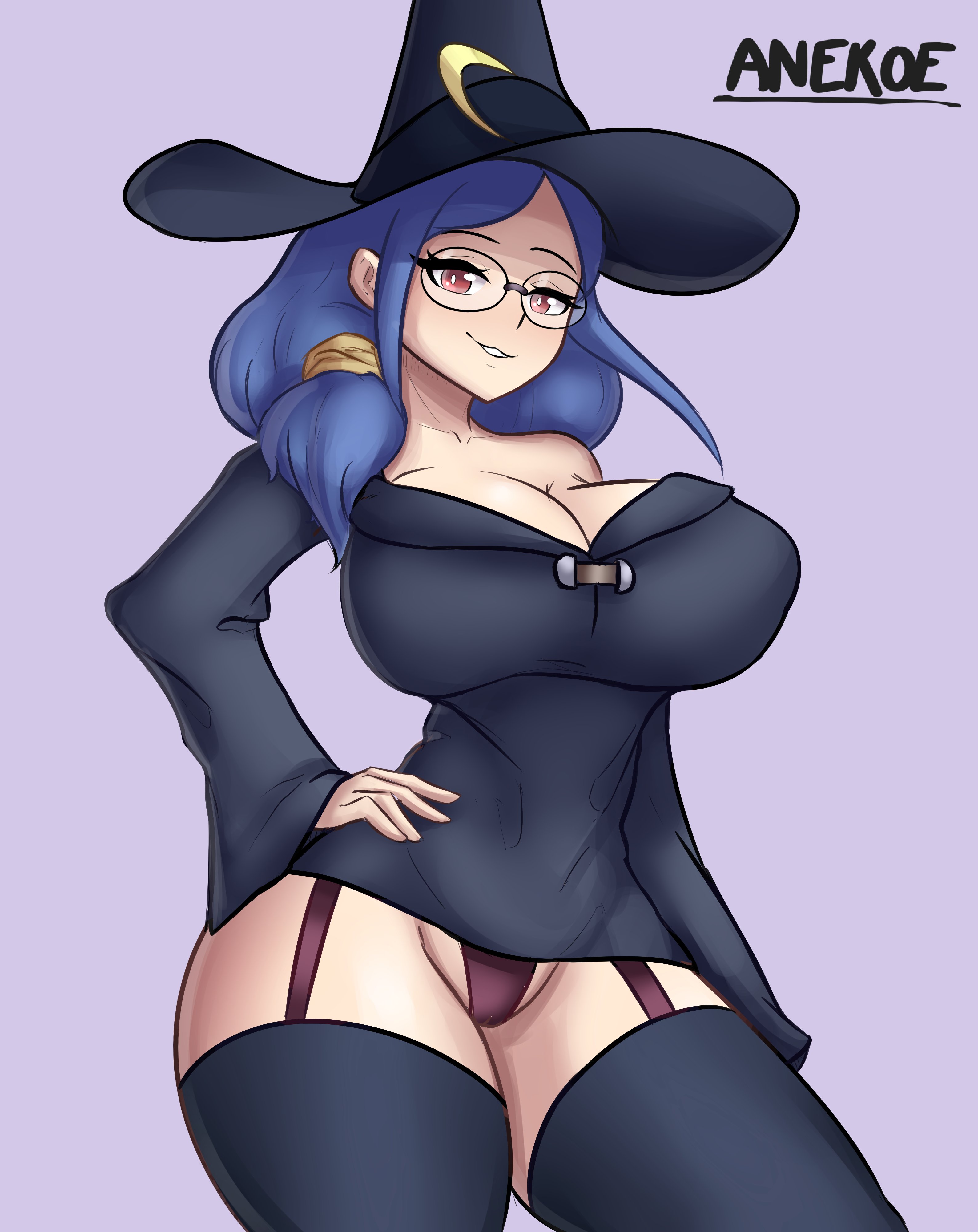 anekoe98, breasts, female, little witch academia, purple hair, tagme, thighs, ursula callistis, witch