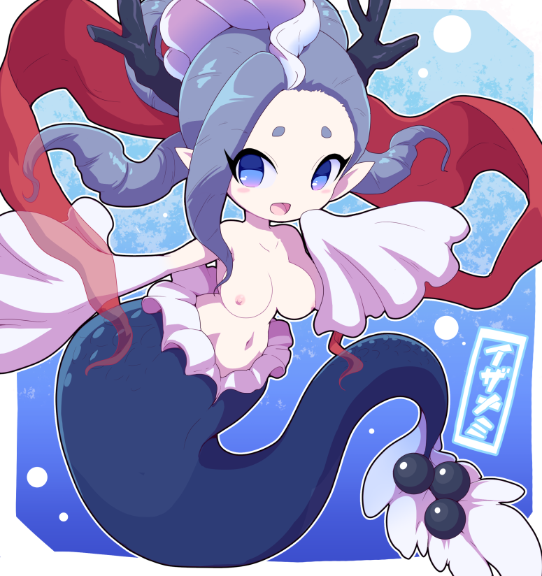 izanami izanami_(youkai_watch) level-5 mermaid mermaid_girl mermother nipples nollety underwater youkai youkai_watch yōkai