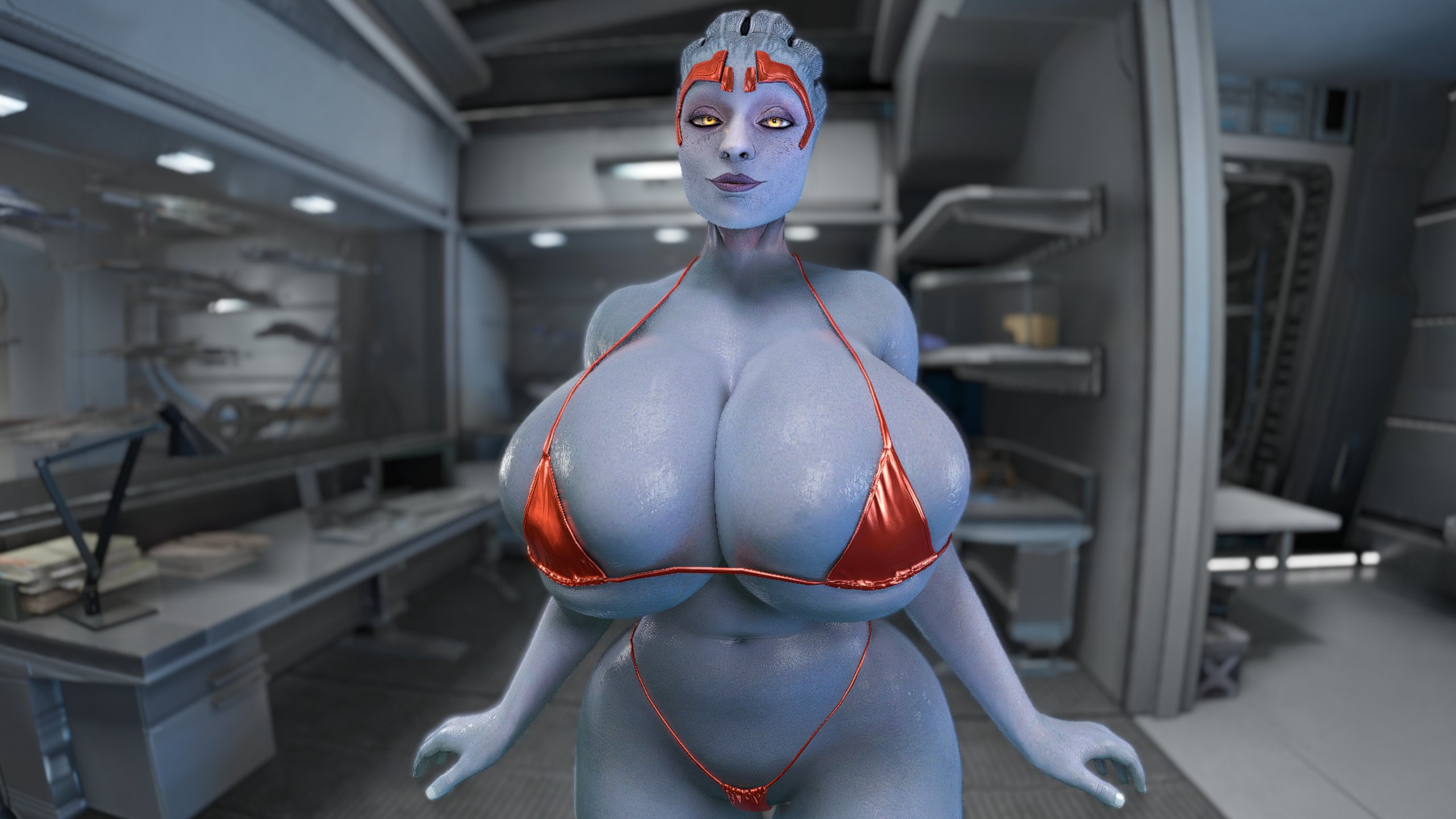 1girls, 2026, 3d, alien, alien girl, alien humanoid, almightypatty, alternate breast size, alternate breast size (larger), asari, bare shoulders, barely clothed, bikini, bioware, blue body, blue skin, blue-skinned female, breasts, breasts bigger than head, child bearing hips, cleavage, colored skin, curvaceous, curvy, curvy body, curvy female, curvy figure, electronic arts, female, female only, front view, glistening, glistening body, hi res, high resolution, highres, hourglass figure, huge breasts, humanoid, indoors, lipstick, looking at viewer, mass effect, mass effect 2, mass effect 3, mature female, micro bikini, milf, narrow waist, navel, orange bikini, purple lipstick, revealing clothes, samara, shiny skin, skindentation, slim waist, solo, solo female, standing, tentacle hair, thick thighs, thighs, voluptuous, voluptuous female, wide hips, yellow eyes