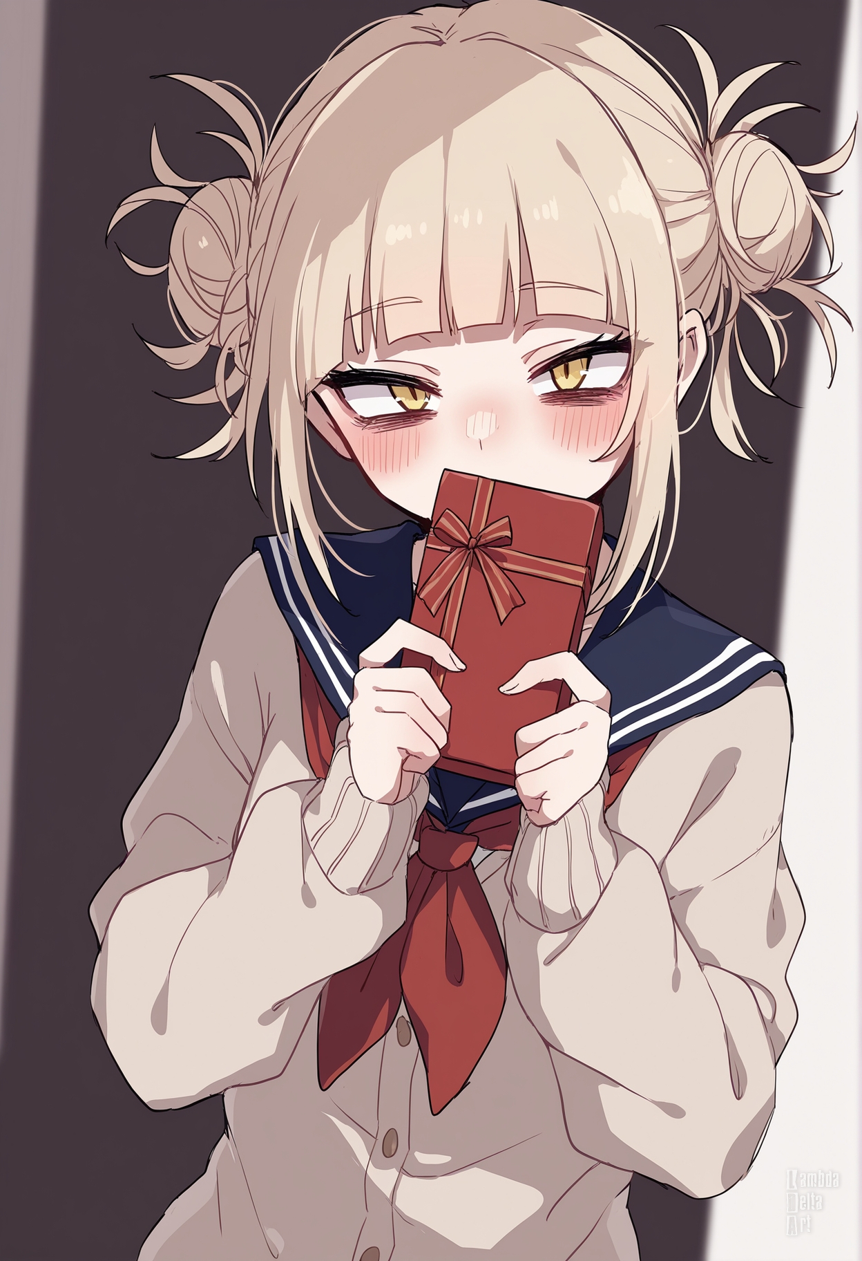 1girls, blush, boku no hero academia, cute, female, female focus, female only, gift, himiko toga, my hero academia, toga himiko, valentine's day, yellow eyes, yellow hair