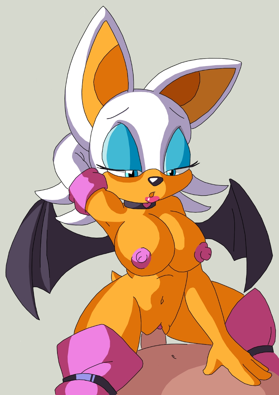 1boy, 1girls, anthro, armwear, artist request, bat, blue eyes, choker, cowgirl position, elbow gloves, exposed torso, female, female on top, functionally nude, human, human on anthro, legwear, lipstick, male, neckwear, nipples, penis, pussy, rouge the bat, sega, sex, sonic (series), sonic the hedgehog (series), straight hair, thighhighs, vaginal, wings