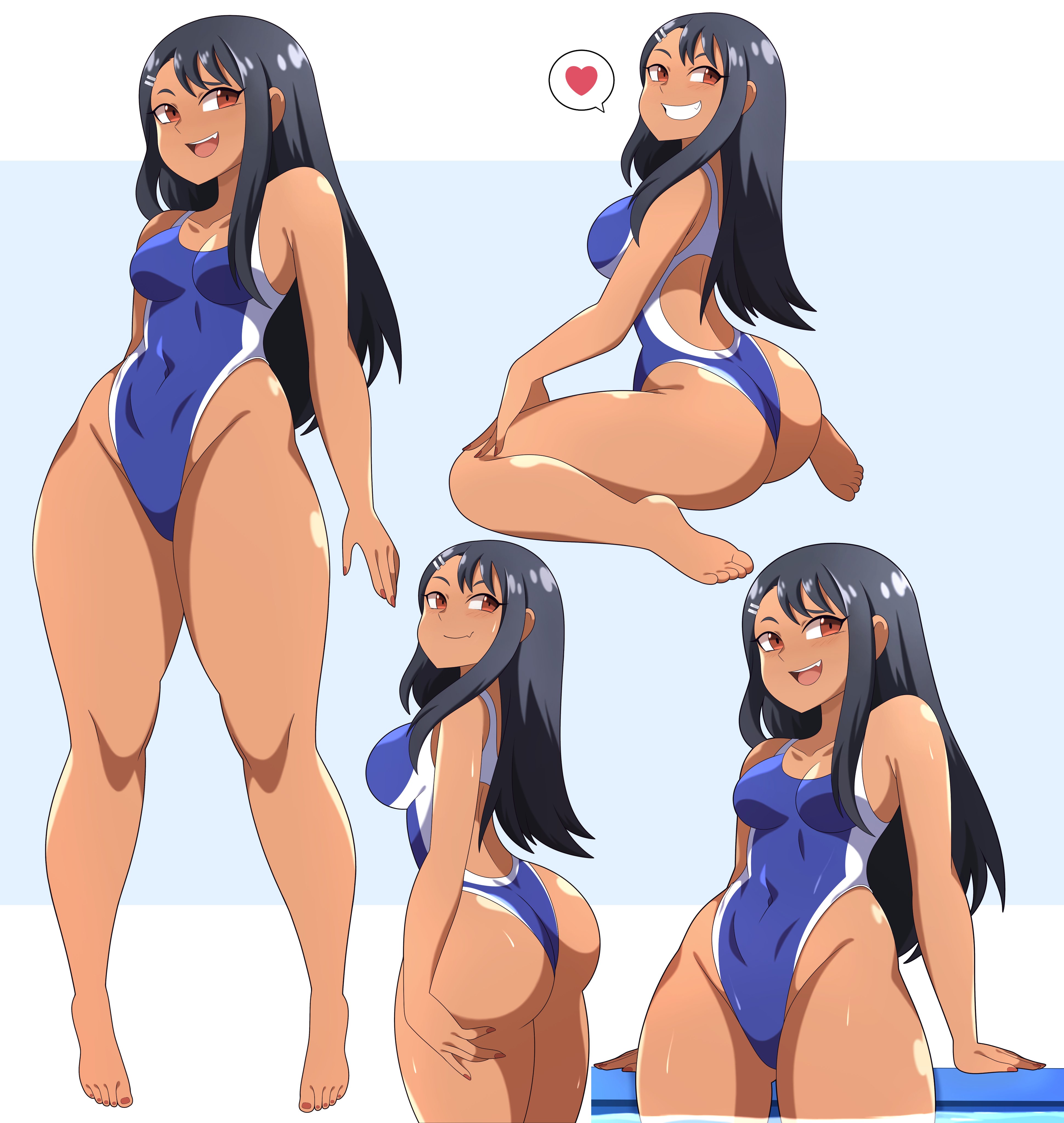 abyss162, ass, breasts, hayase nagatoro, long hair, one-piece swimsuit, please don't bully me, nagatoro, swimsuit, tagme, tanned, wide hips