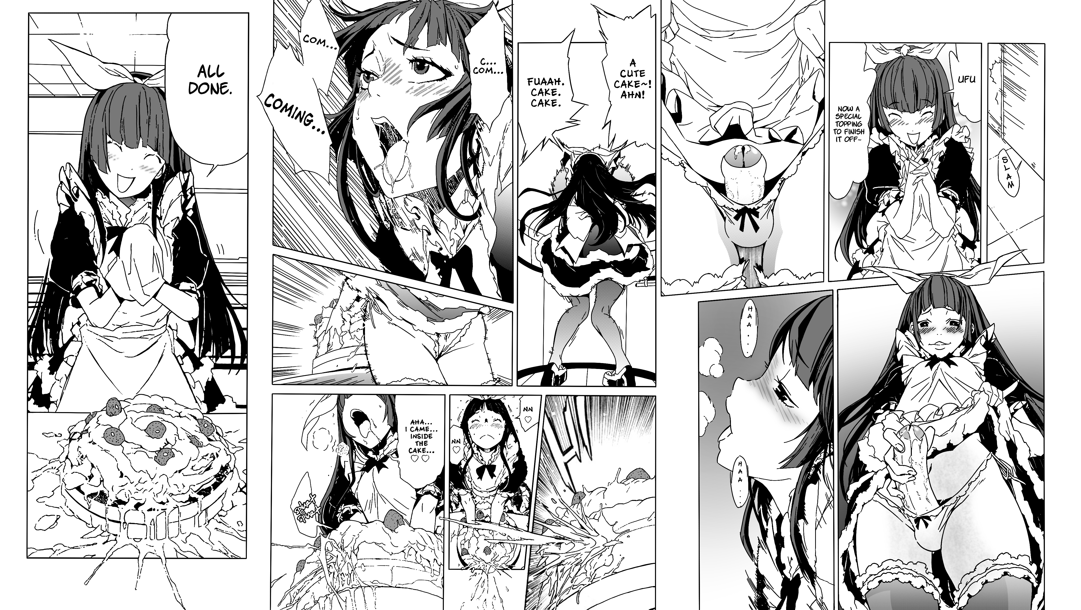 1boy, ahe gao, balls in panties, cake, comic, cum, cum in cake, cum in food, cum inside, cum on food, cumshot, cute, edit, ejaculation, english text, erection, femboy, food, food penetration, food play, foreskin, girly, long hair, maid uniform, male, manga, masturbation, panties, penis, post-orgasm, precum, skirt lift, solo, trap, uncensored, uncircumcised