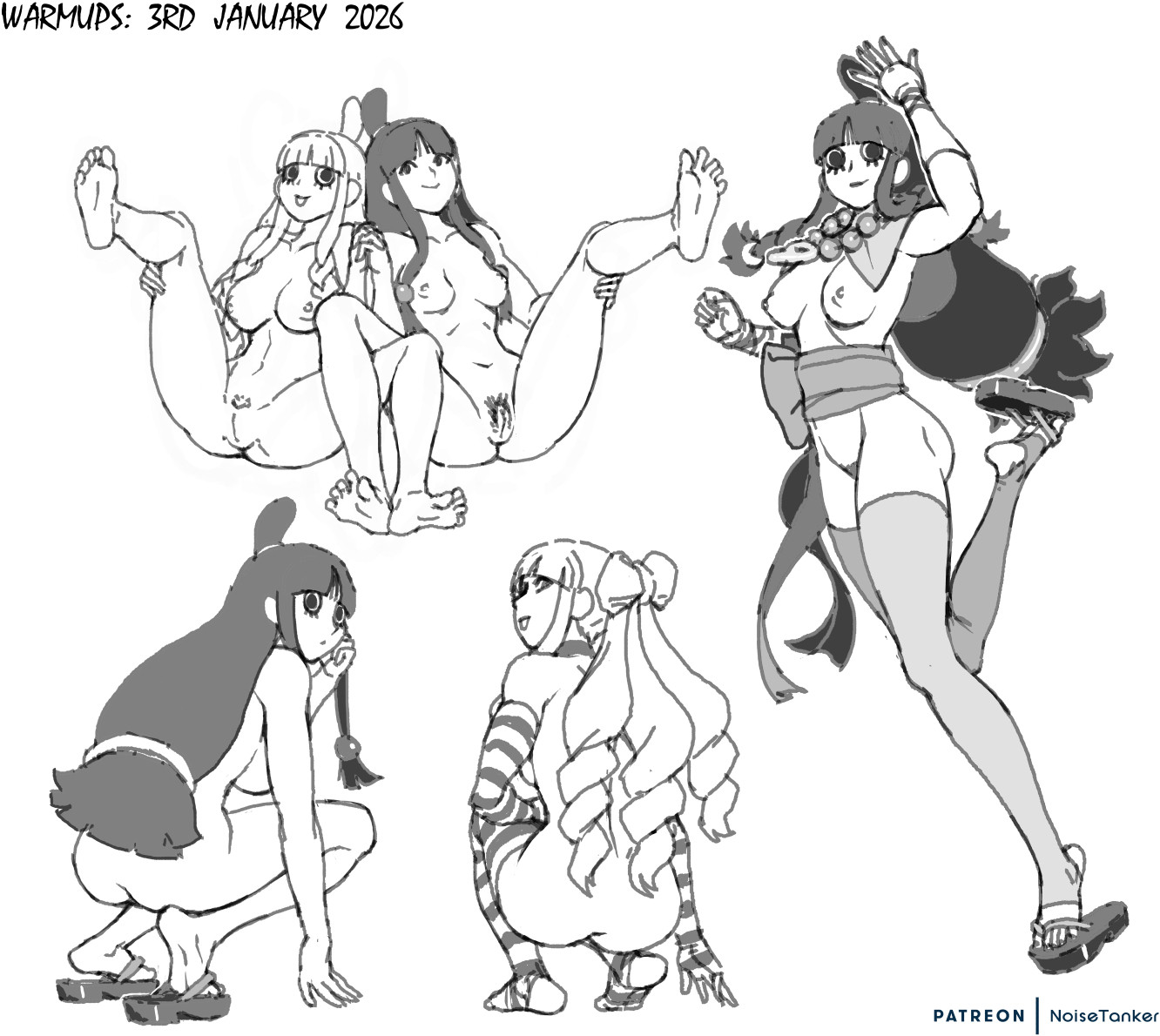 2girls, ass, ayasato mayoi, breasts, female, female only, gyakuten saiban, maya fey, noisetanker, nude, one piece, outfit swap, perona, perona (one piece), pussy, tagme