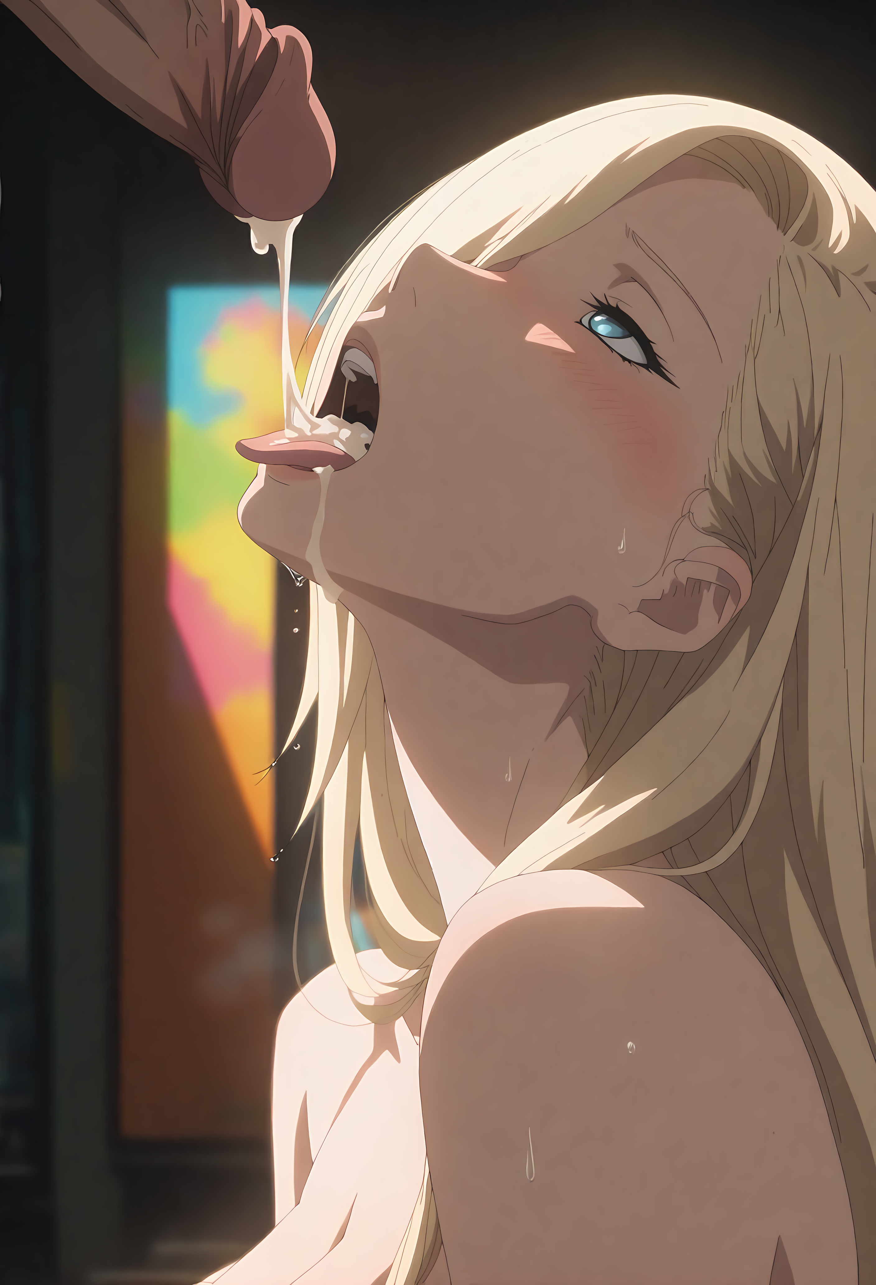 1boy, 1girls, after oral, after sex, ai generated, aiwaifudxd, big breasts, blonde hair, blue eyes, bodily fluids, breasts, cock worship, completely nude, cum, cum in mouth, cum inside, cum on body, cum on breasts, cum on face, earrings, faceless male, female, female focus, from above, hair over one eye, head tilt, ino yamanaka, jewelry, lipstick, looking at viewer, makeup, naruto, naruto (series), naruto shippuden, naruto: the last, nude, open mouth, oppai, penis, pinup, solo, solo focus, sweat, sweatdrop, sweating, tongue, tongue out, uncensored, upper body, very long hair, viewed from above, voluptuous, worshiping