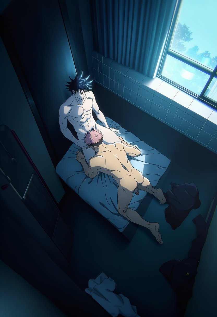ai generated, bara, fushiguro megumi, gay, hawkchan99, itadori yuuji, jujutsu kaisen, male, male focus, male only, muscular, muscular male, yaoi