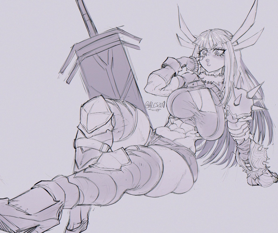 abs, alesz01, armor, armored female, gloves, magik (illyana rasputin), magik (marvel tokon), marvel, marvel comics, marvel tokon: fighting souls, no color, shorts, sketch, sword, tagme, x-men