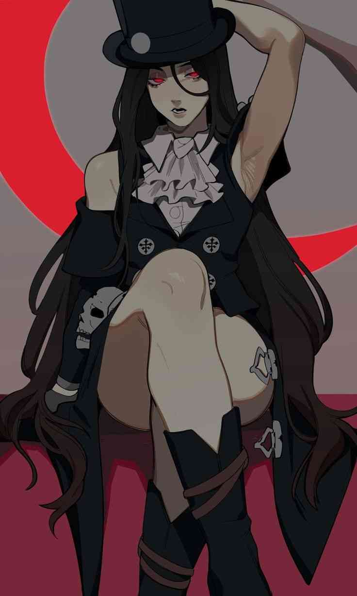 1other, armpit fetish, armpits, boots, guilty gear, guilty gear strive, long hair, nonbinary, porqueloin, red eyes, shoulders, skull, solo, testament (guilty gear), thighs