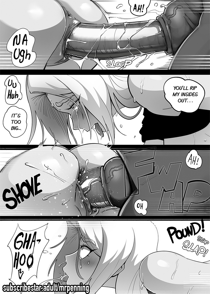 1boy, 1girls, 1monster, animal genitalia, animal penis, areolae, bound, breasts, canine, canine genitalia, canine penis, comic, comic page, female, huge breasts, ingrid (taimanin asagi), knot, knotted penis, makai kishi ingrid, male, monochrome, monster, mrpenning, nabelius, nipples, page 6, rape, raped by monster, raped female, sex, sex from behind, taimanin (series), zoophilia