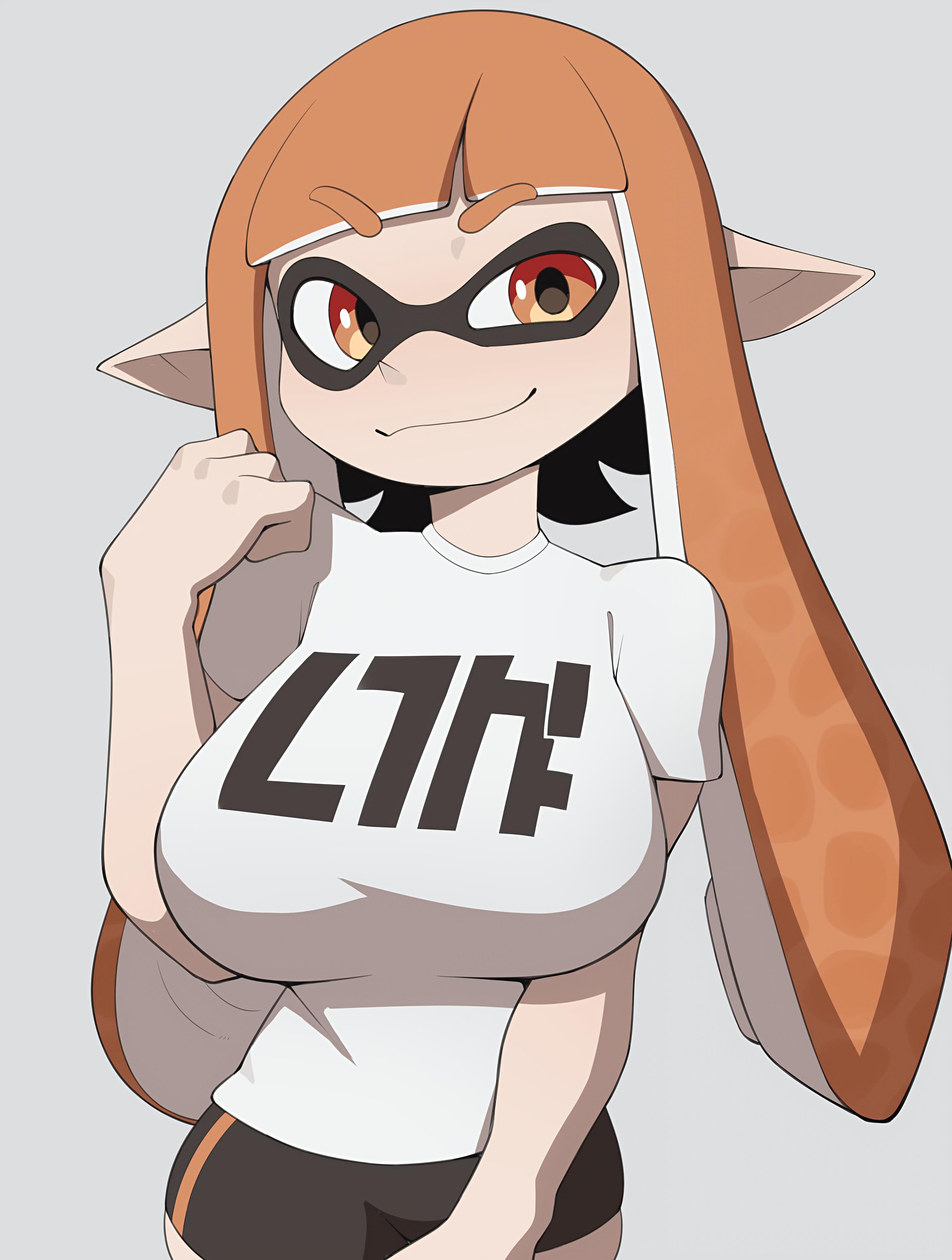 1female, 1girls, 2025, 2025s, animal humanoid, anthro, anthro female, anthrofied, bedroom eyes, belly button, big breasts, bike shorts, black short shorts, black shorts, breasts, cephalopod, cephalopod humanoid, cleavage, closed mouth, closed smile, clothed, clothing, color, colored, cooliehigh, digital art, digital drawing, digital drawing (artwork), digital media, digital media (artwork), digital painting, digital painting (artwork), eyebrows, female, female anthro, female focus, female only, hair, half-closed eyes, huge breasts, humanoid, inkling, inkling girl, kaori (splatoon), large breasts, light skin, light-skinned female, long hair, looking at viewer, mask (marking), narrowed eyes, navel, nintendo, orange eyebrows, orange eyes, orange hair, orange inkling girl, pointed ears, pointy ears, pseudo hair, shirt, short shorts, shorts, simple background, smile, smiling, smiling at viewer, solo, solo female, solo focus, splatoon, splatoon (series), splatoon 1, squid, squid girl, squid humanoid, standing, tentacle, tentacle hair, tight clothing, tight shorts, video games, white background, white clothing, white shirt
