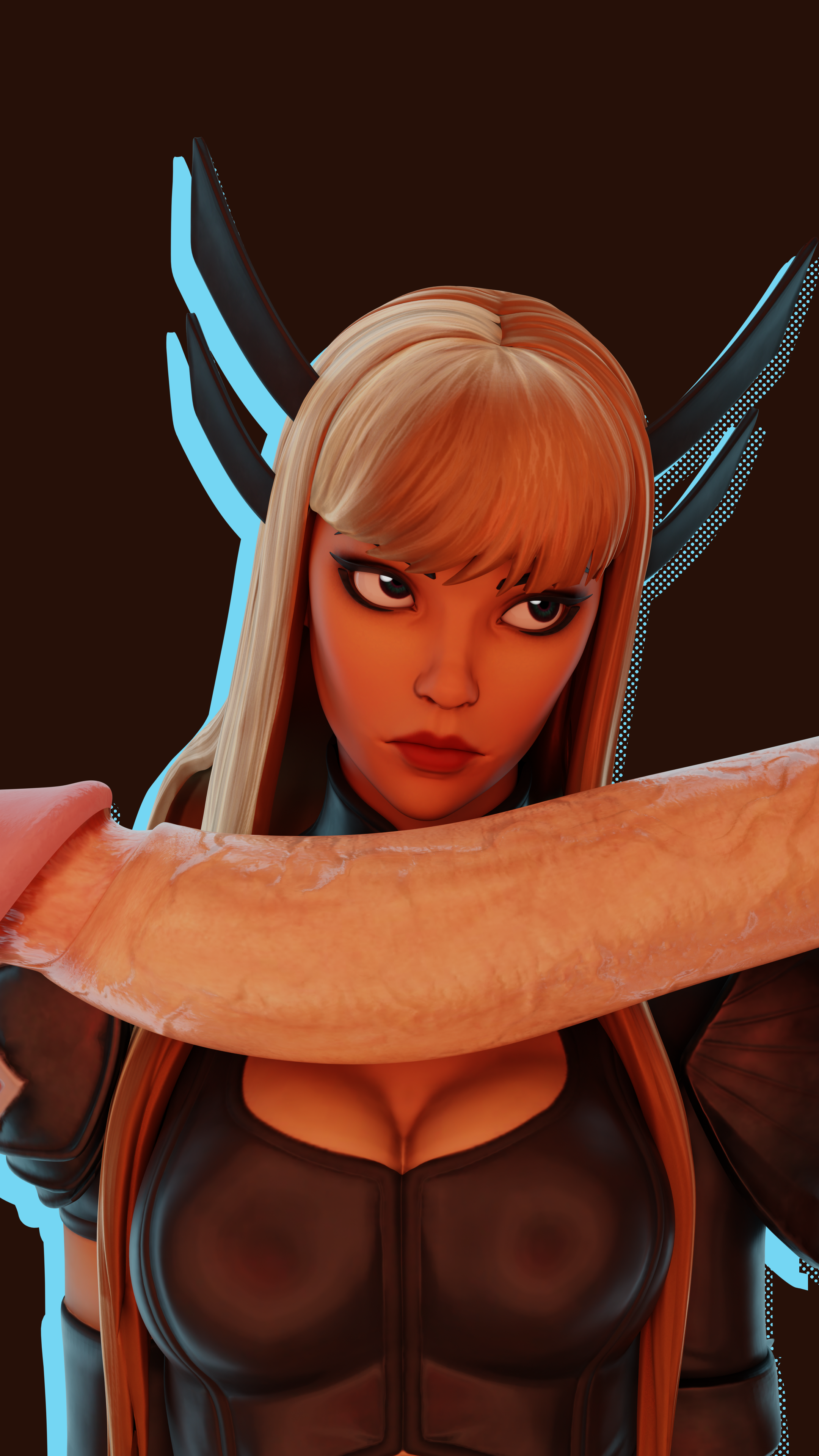 1futa, 1girls, 3d, epic games, female, fexl39, fortnite, futanari, large penis, magik (fortnite), magik (illyana rasputin), marvel, solid color background, x-men