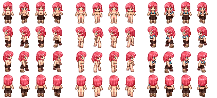 lowres model_sheet nude pink_hair pixel_art rpg_maker soft sprite sprite_sheet topless white_background